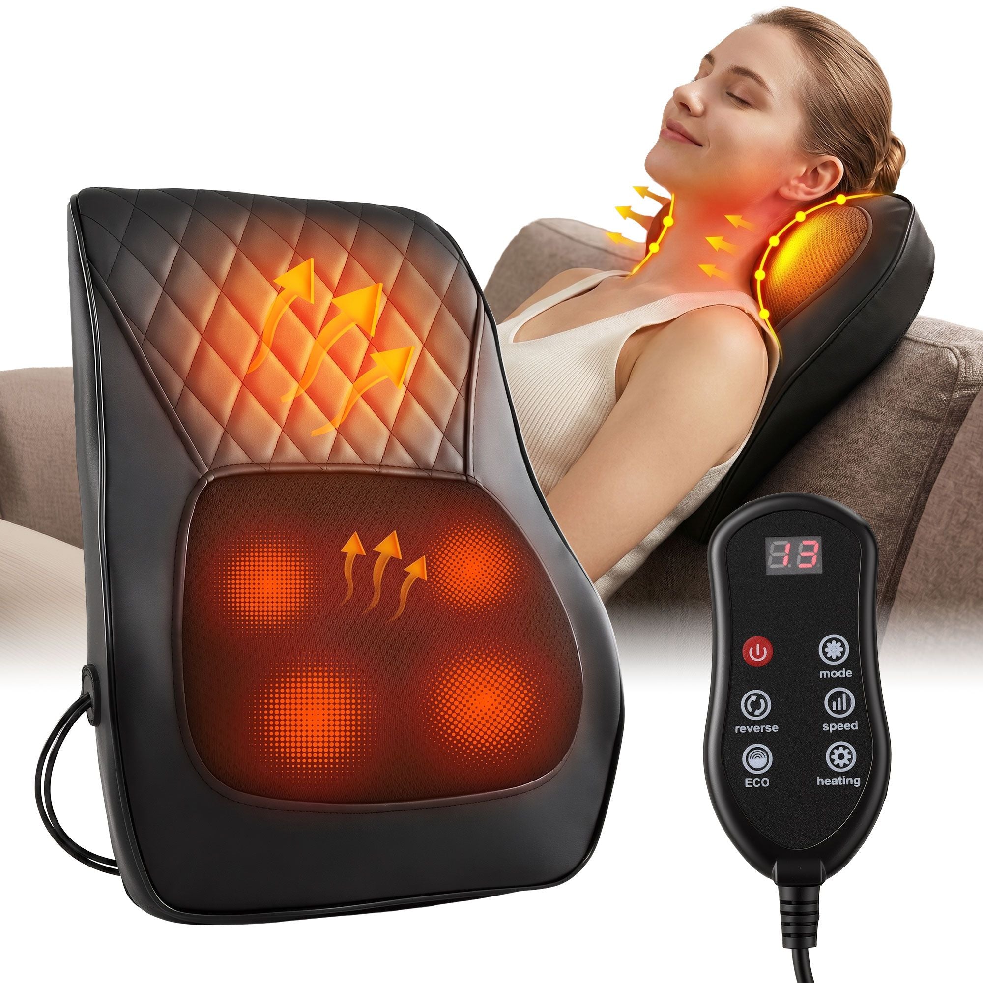 Livemor Large Back Massager with Heat & Traction - 6 Modes
