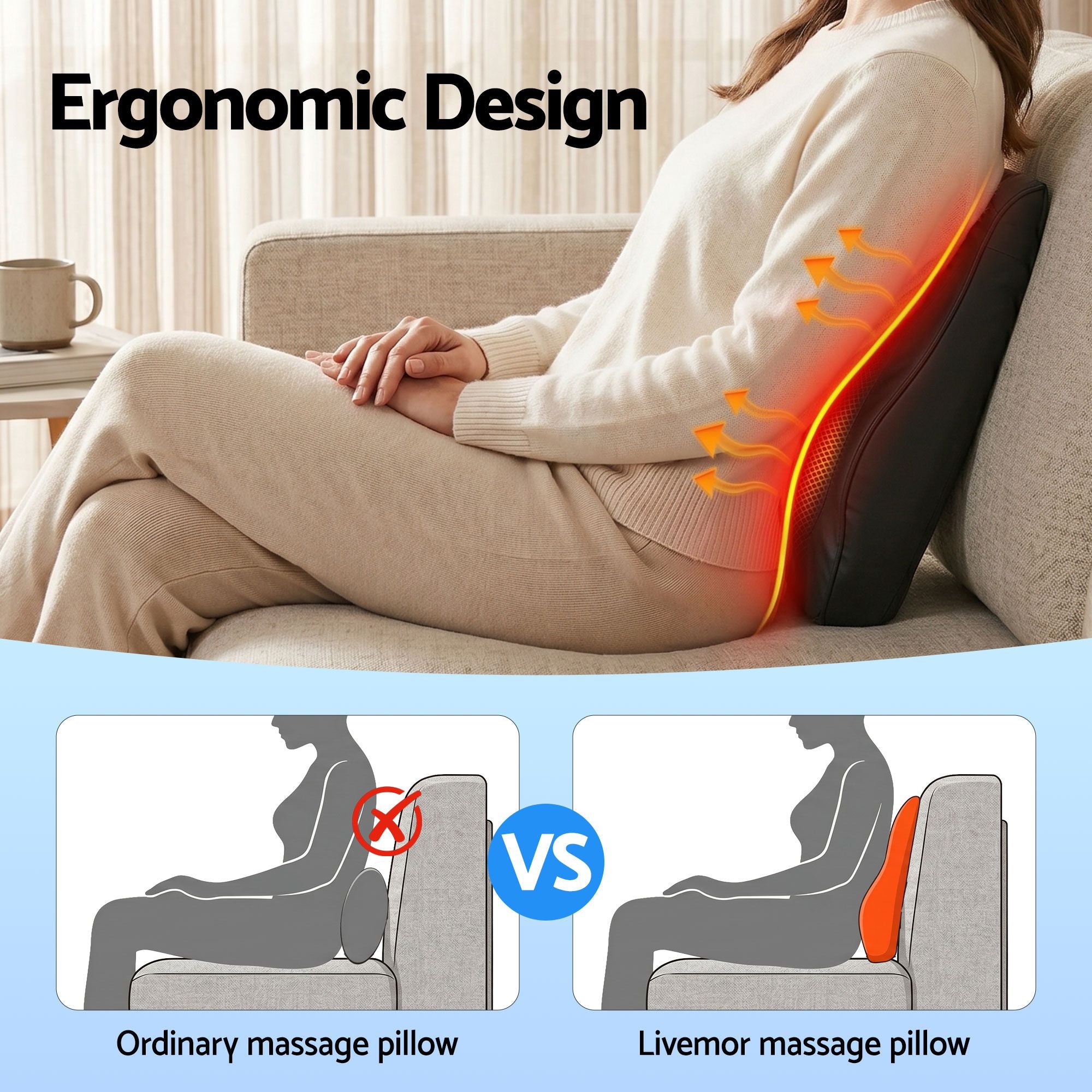 Livemor Large Back Massager with Heat & Traction - 6 Modes