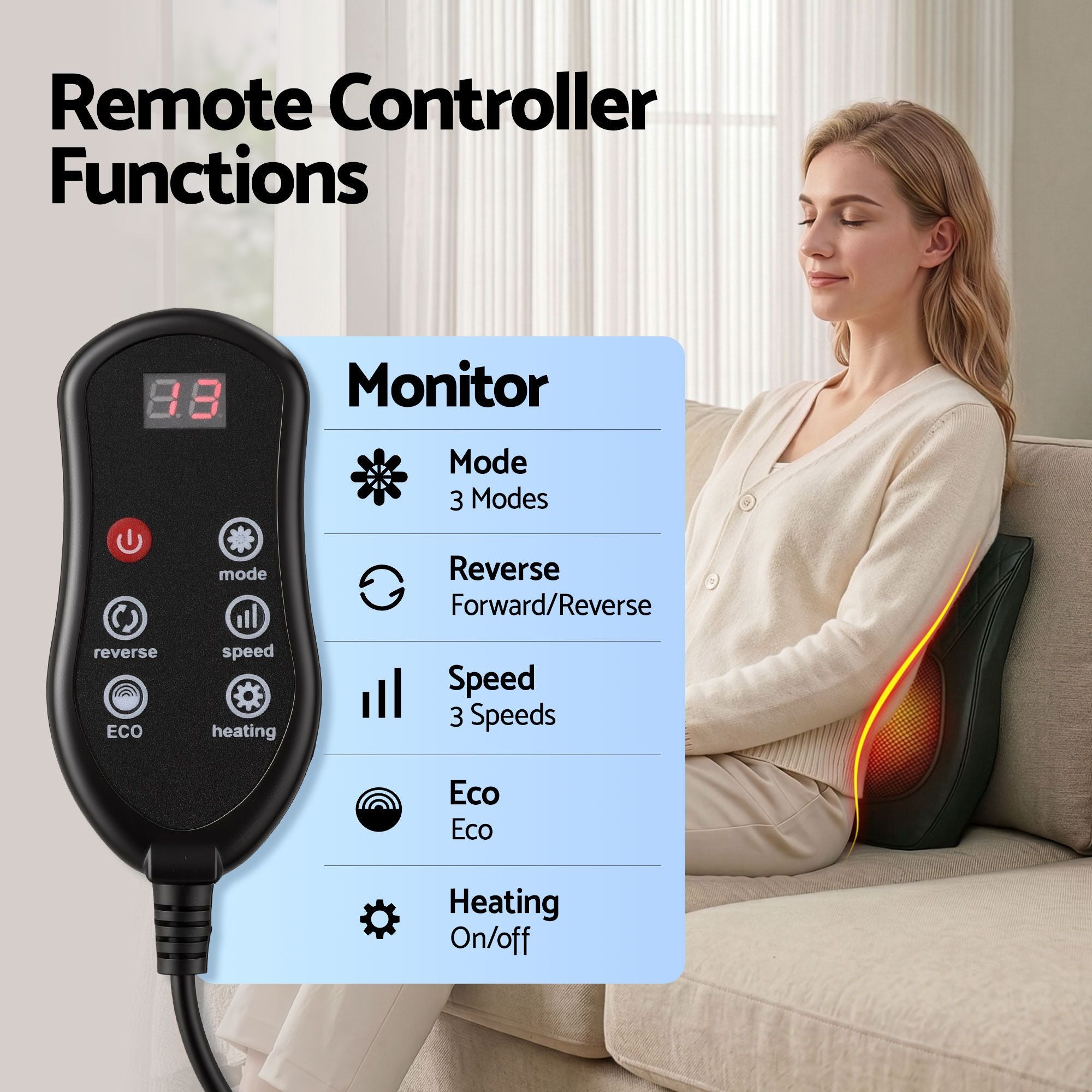 Livemor Large Back Massager with Heat & Traction - 6 Modes