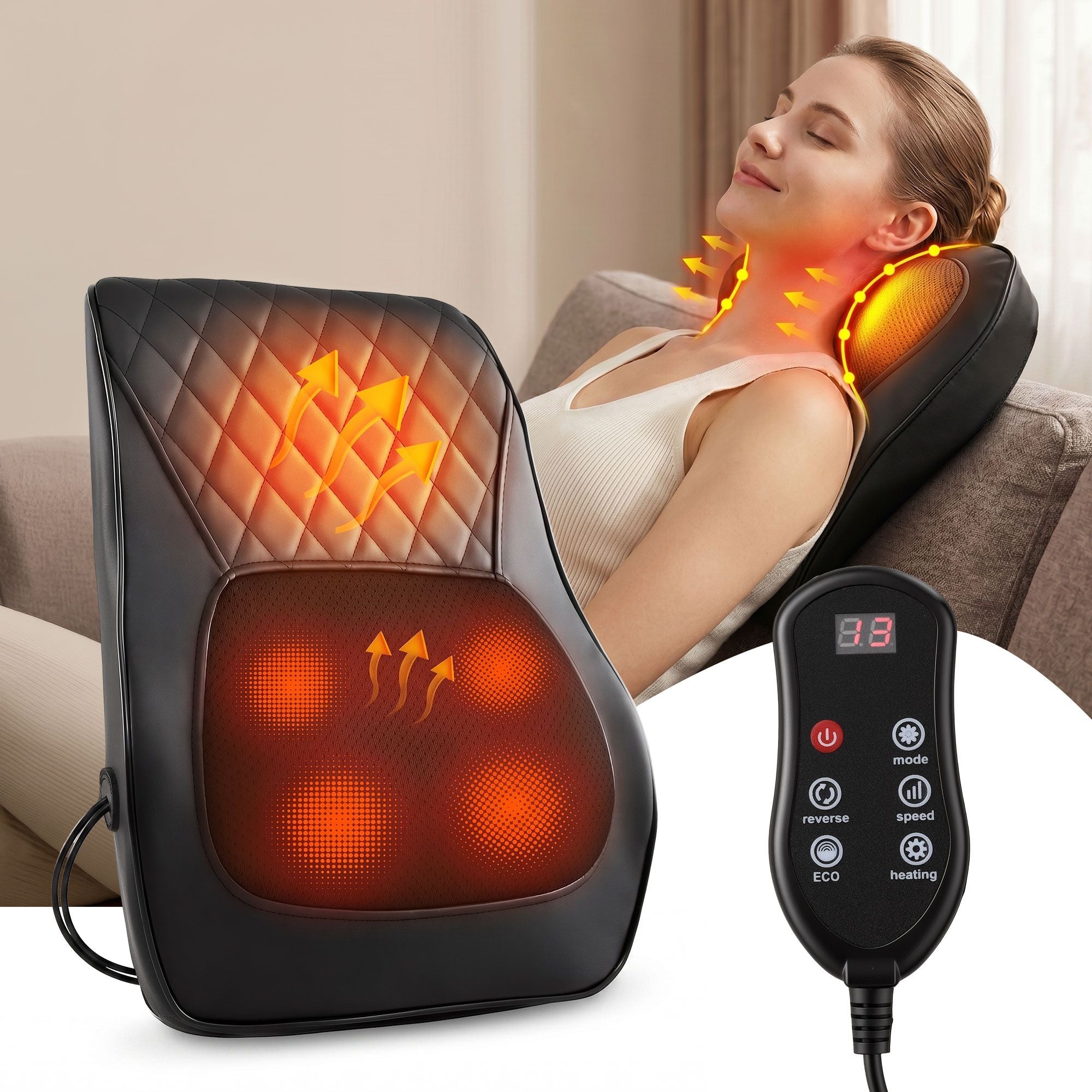 Livemor Large Back Massager with Heat & Traction - 6 Modes
