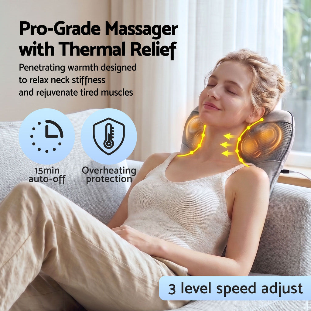 Livemor USB Back & Neck Massager Pillow with Heat - Grey
