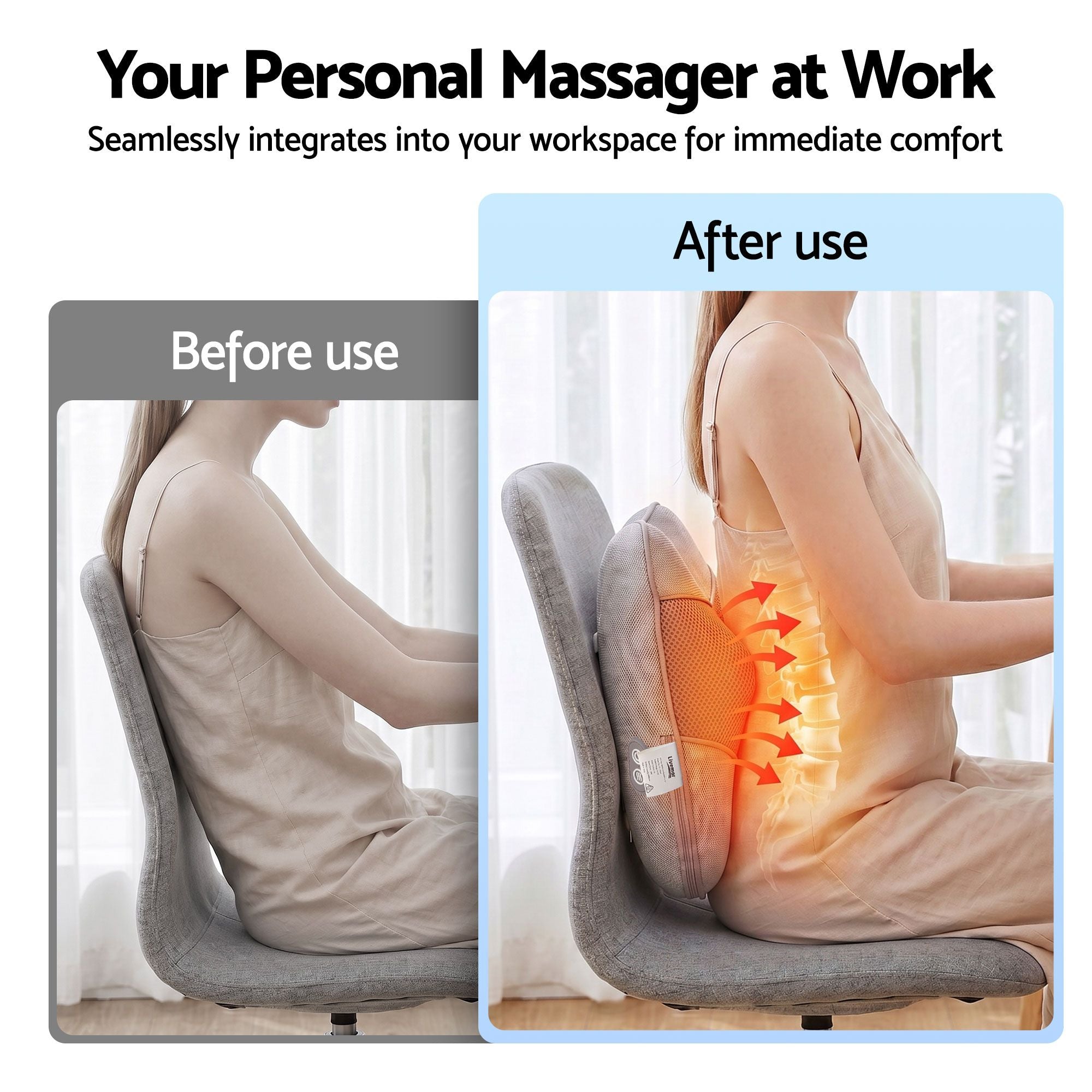 Livemor USB Back & Neck Massager Pillow with Heat - Grey