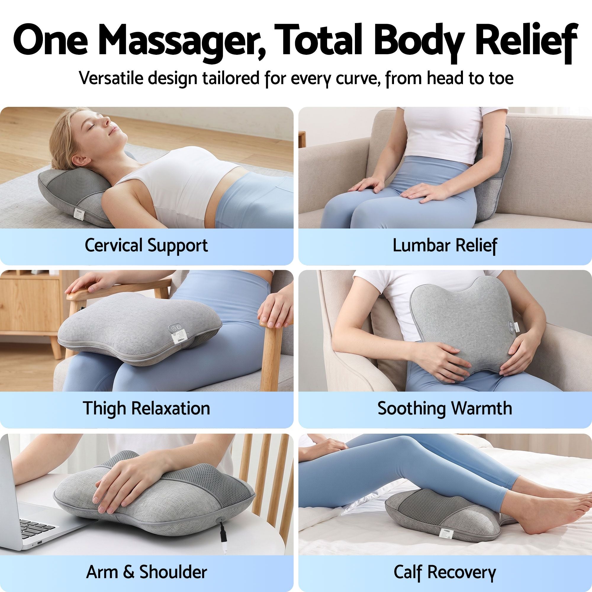 Livemor USB Back & Neck Massager Pillow with Heat - Grey