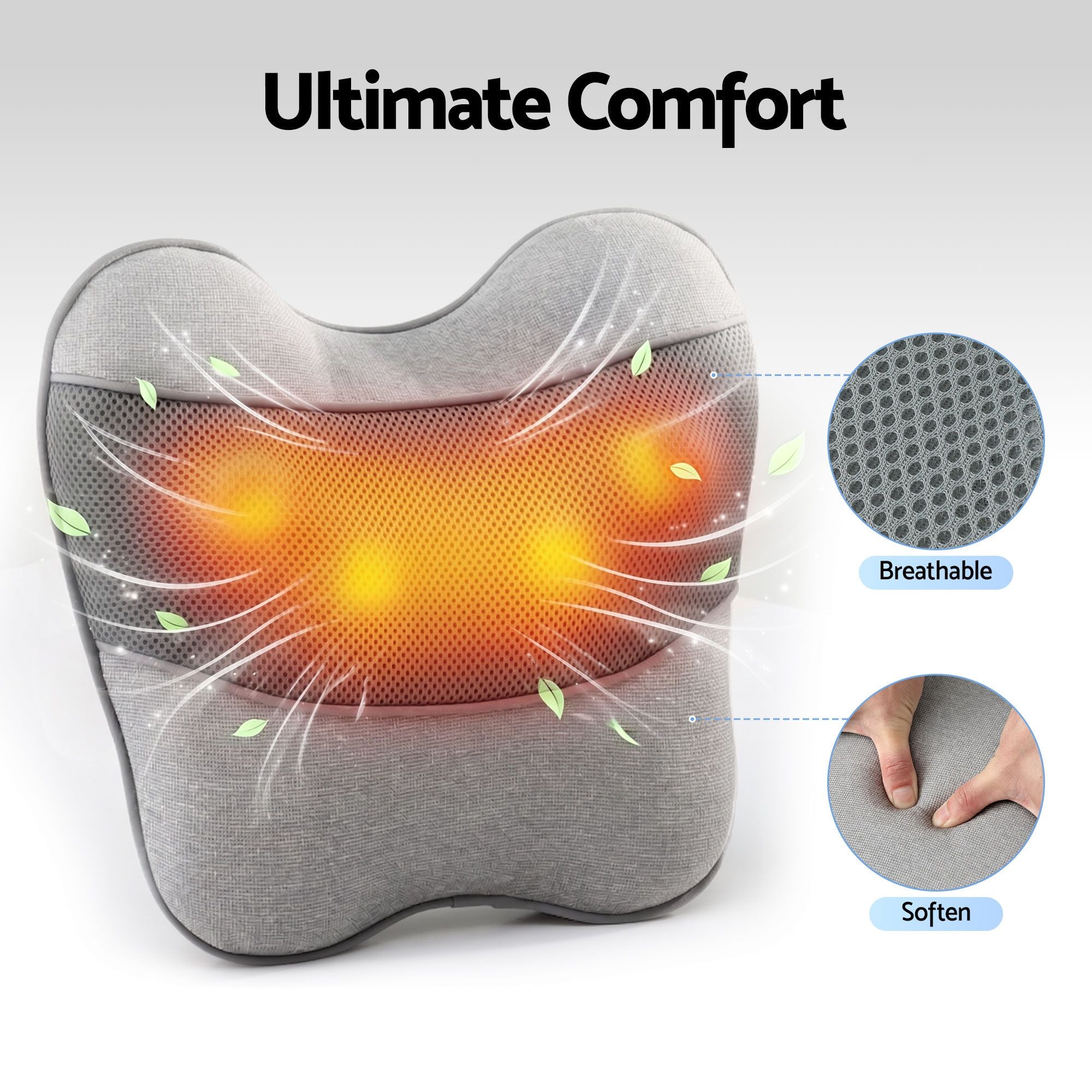 Livemor USB Back & Neck Massager Pillow with Heat - Grey