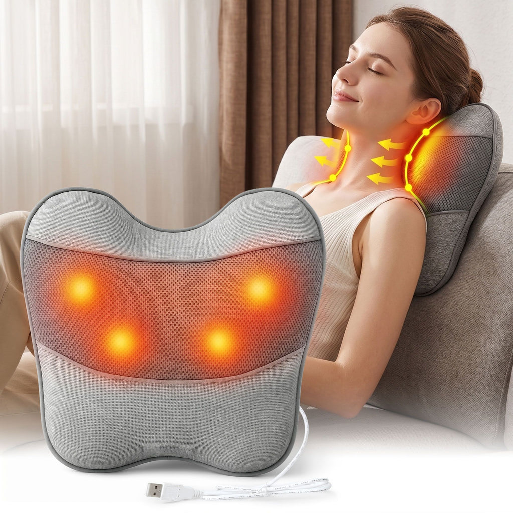 Livemor USB Back & Neck Massager Pillow with Heat - Grey