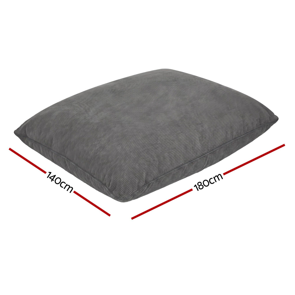 Artiss 3-in-1 Convertible Bean Bag Cover - Grey Corduroy