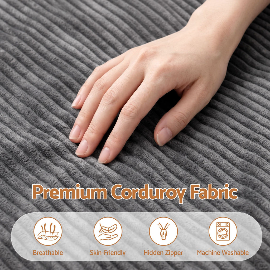 Artiss 3-in-1 Convertible Bean Bag Cover - Grey Corduroy
