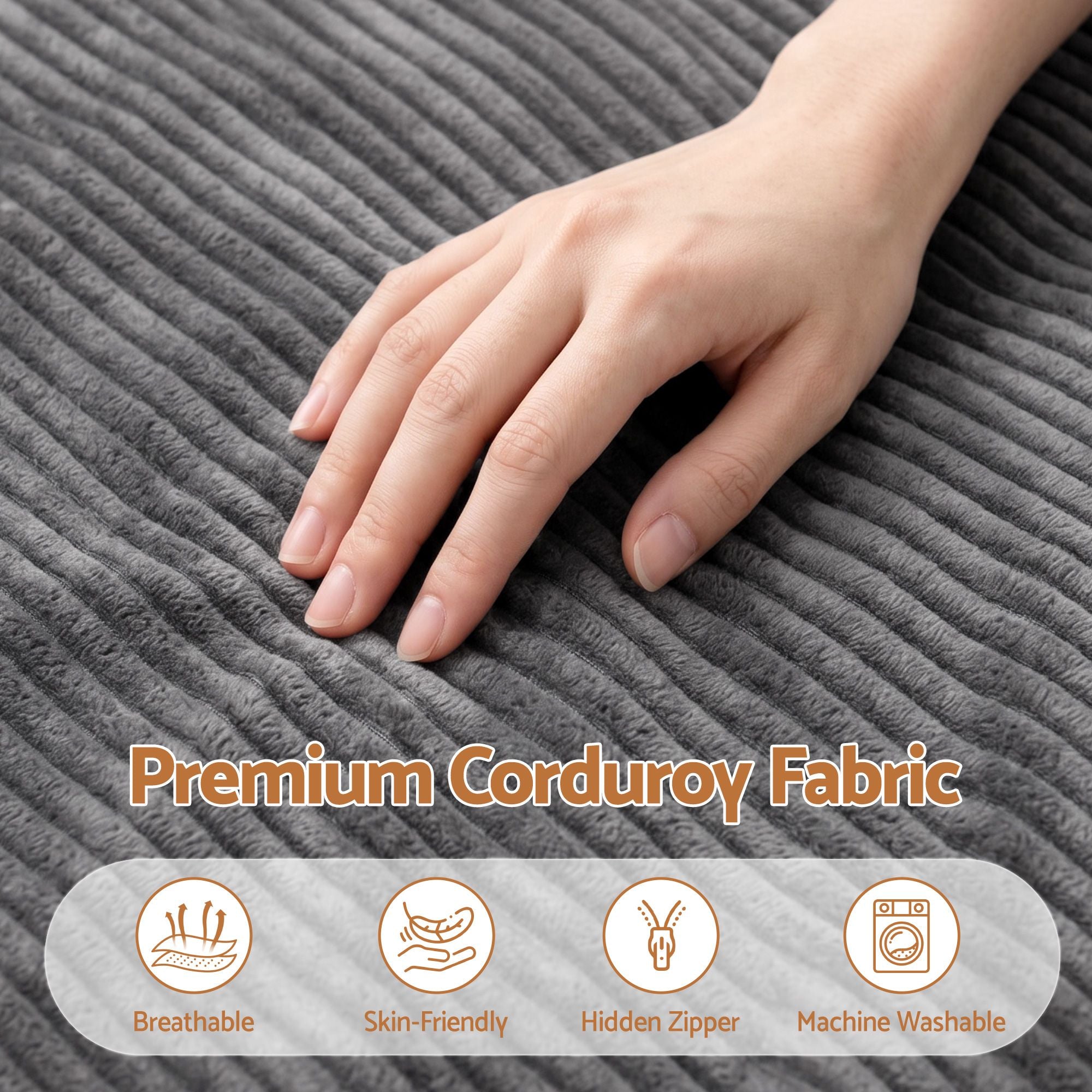 Artiss 3-in-1 Convertible Bean Bag Cover - Grey Corduroy