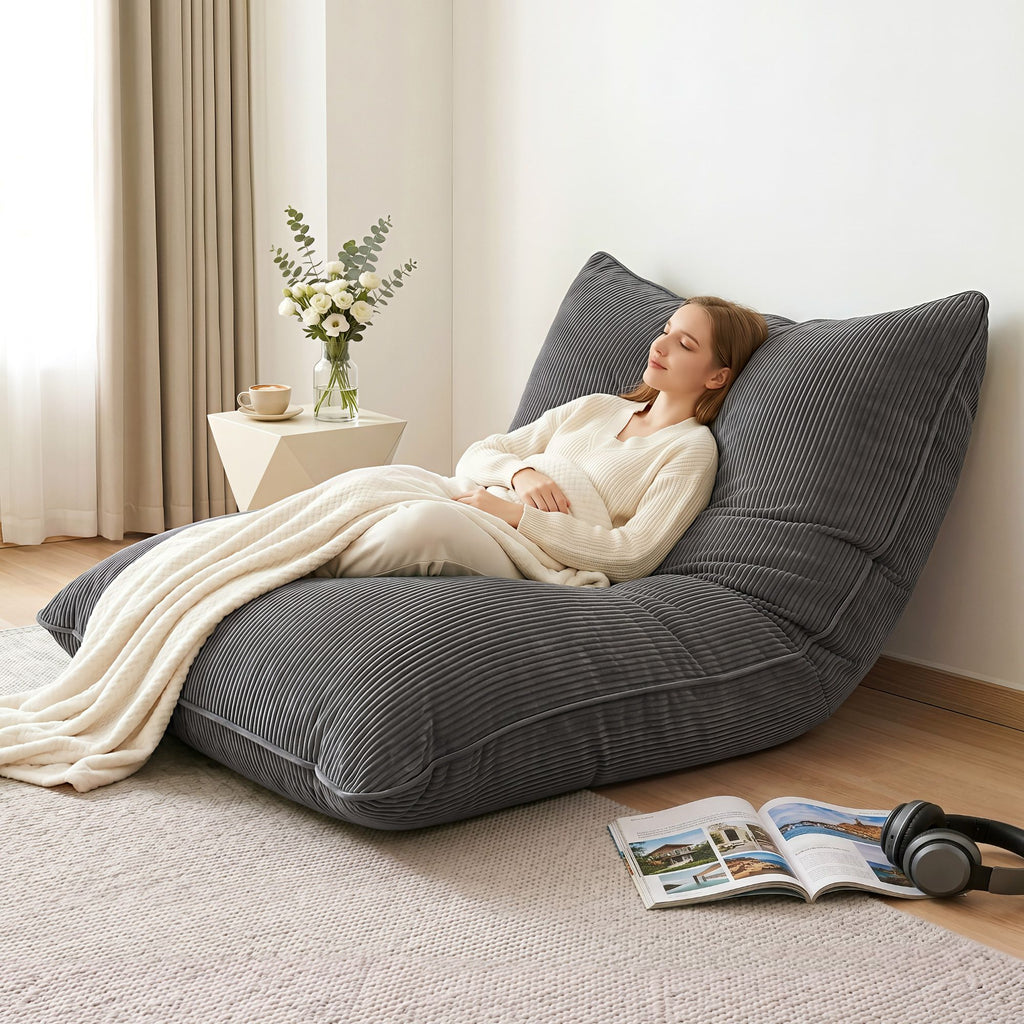 Artiss 3-in-1 Convertible Bean Bag Cover - Grey Corduroy