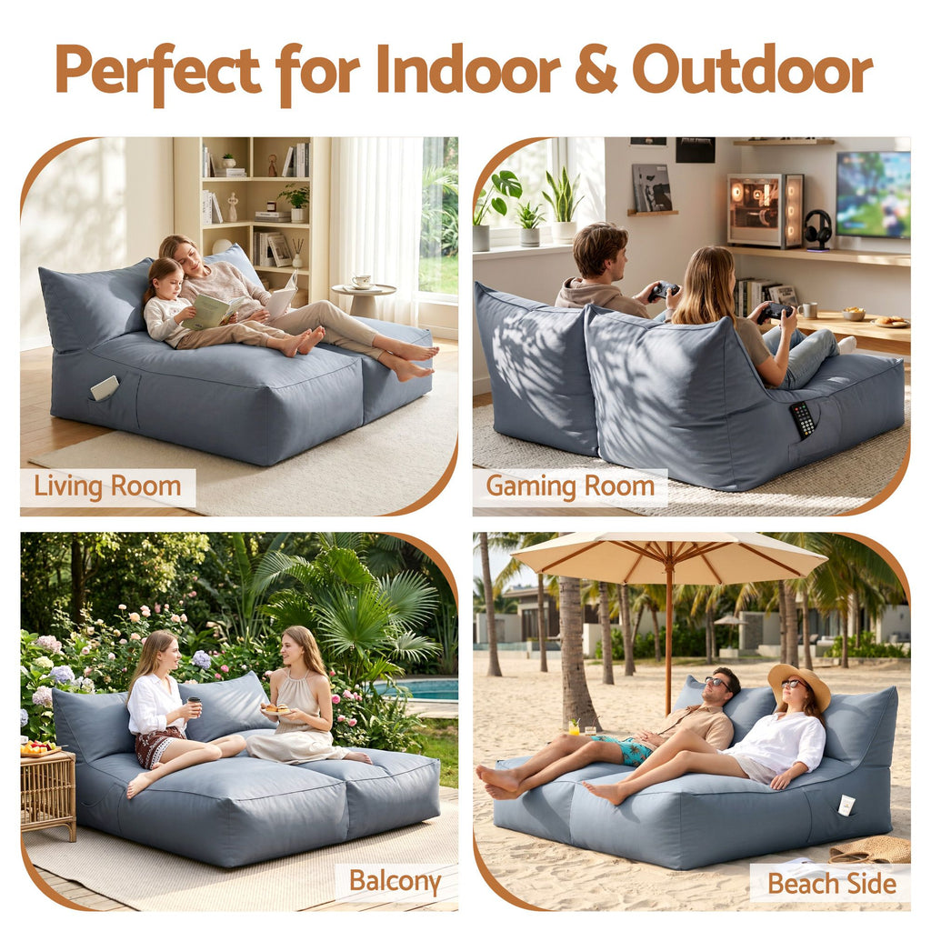 Artiss Outdoor 2-Seater Bean Bag Cover - Grey