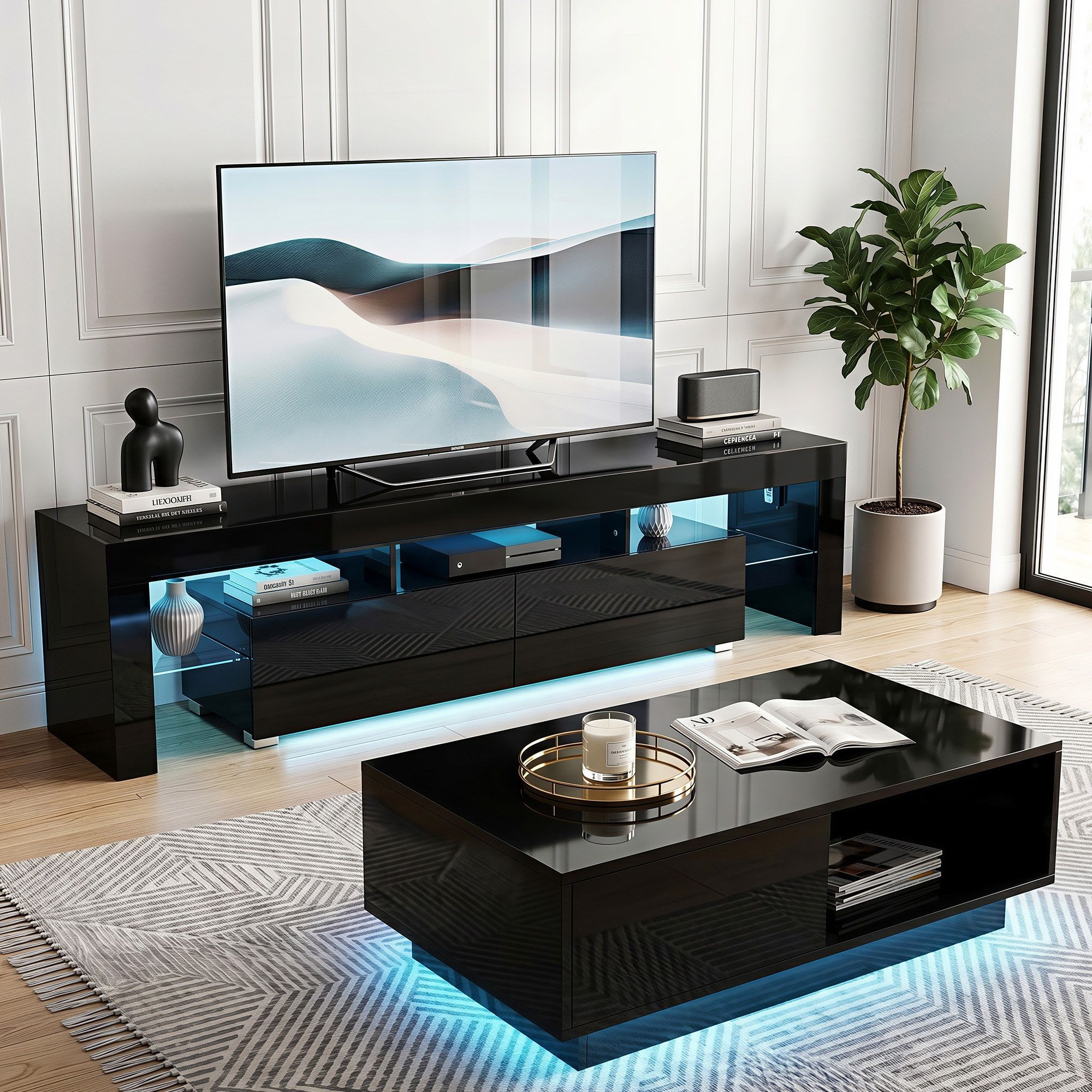 Artiss LED TV Unit & Coffee Table Set - Black