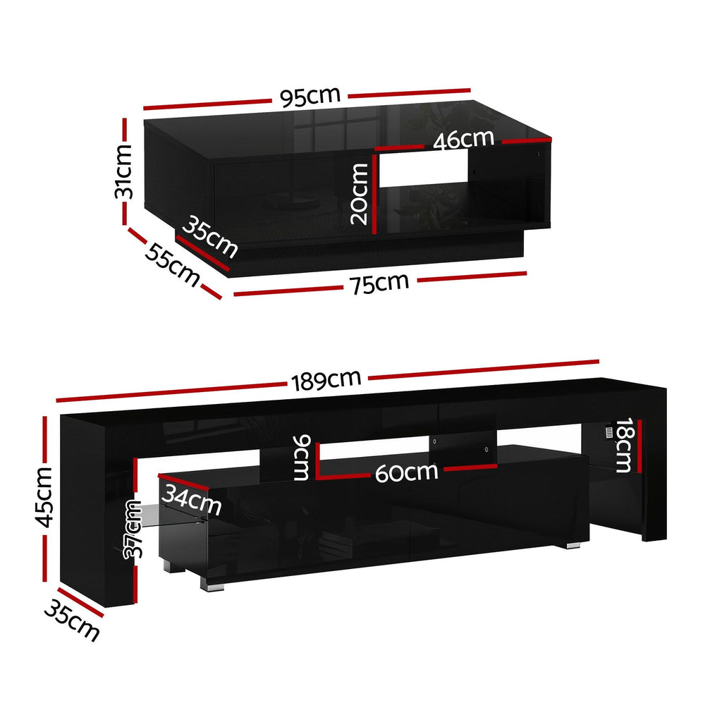 Artiss LED TV Unit & Coffee Table Set - Black