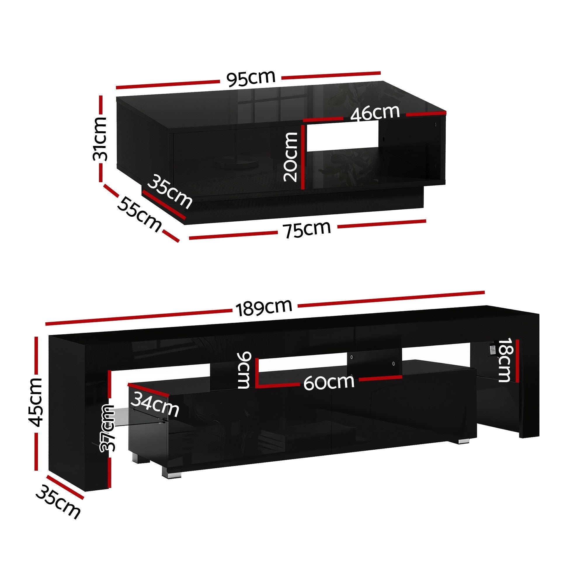 Artiss LED TV Unit & Coffee Table Set - Black