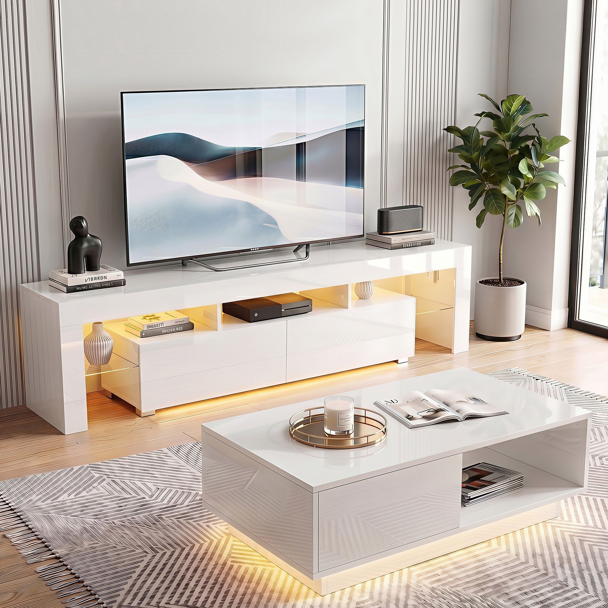 Artiss LED TV Unit & Coffee Table Set - White