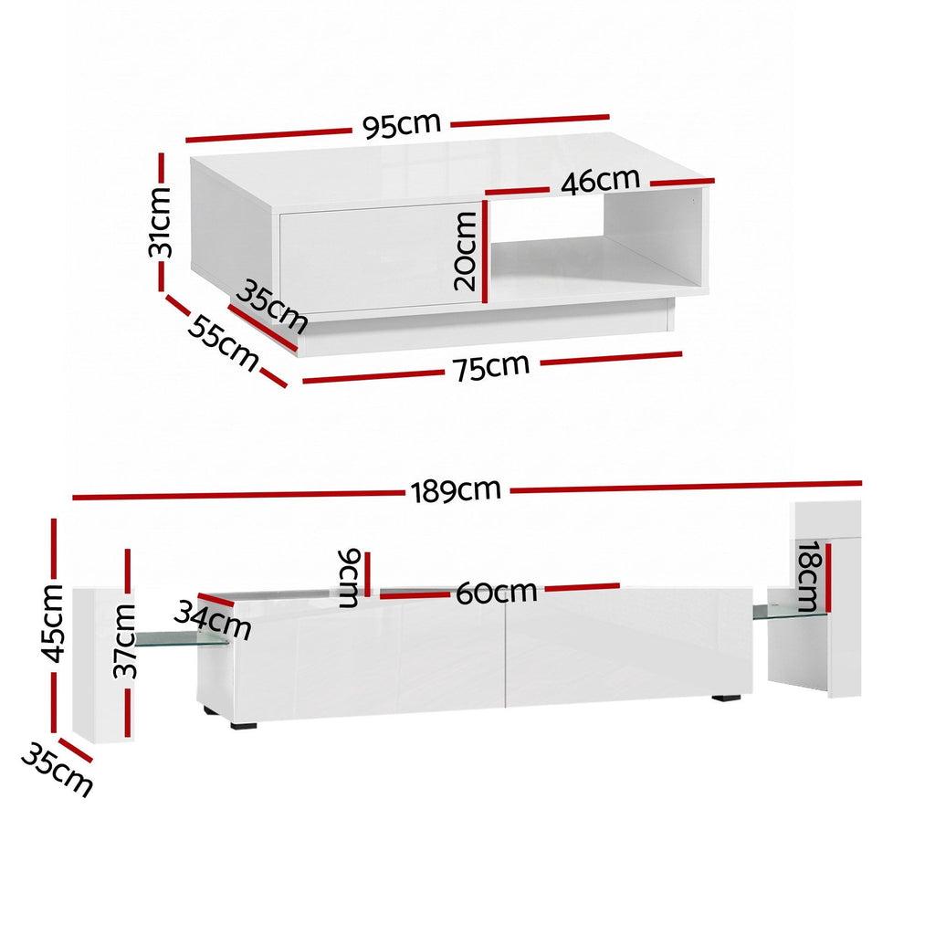 Artiss LED TV Unit & Coffee Table Set - White