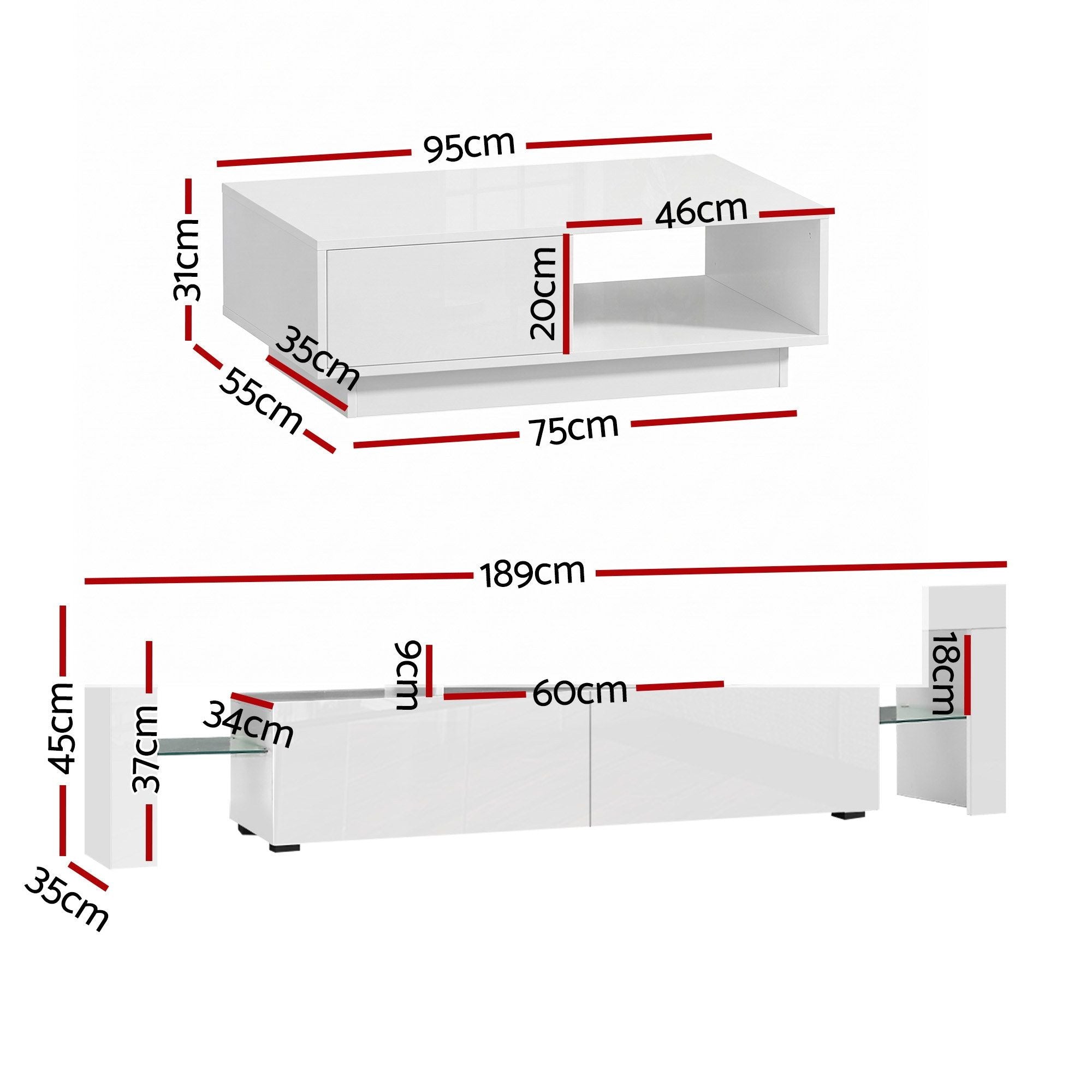 Artiss LED TV Unit & Coffee Table Set - White