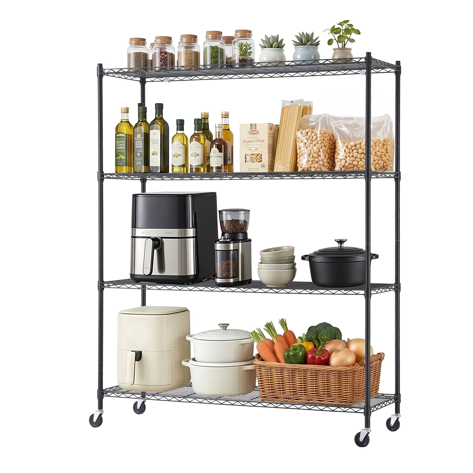 Artiss 4-Tier Kitchen Rack with Wheels 152x45x187cm