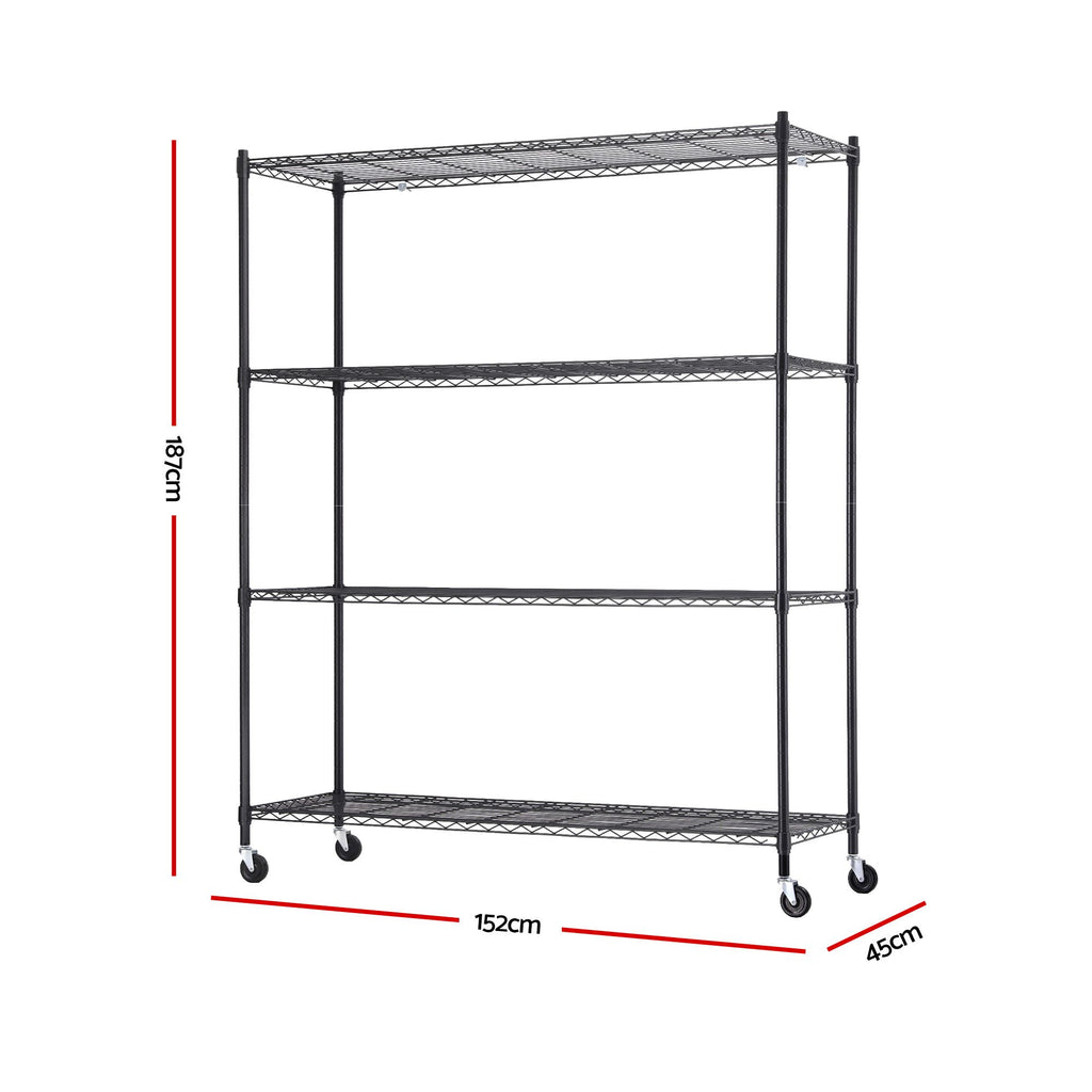 Artiss 4-Tier Kitchen Rack with Wheels 152x45x187cm