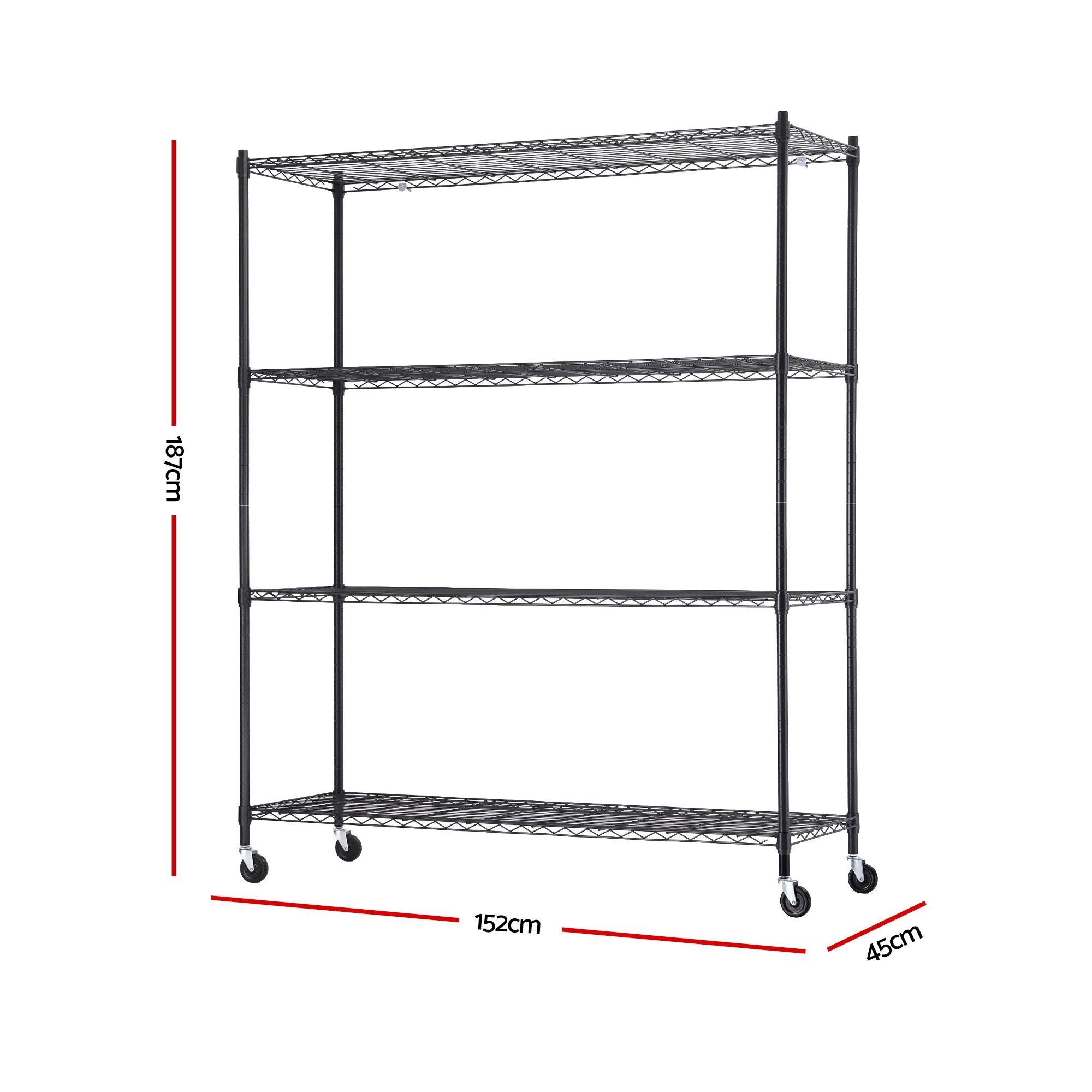 Artiss 4-Tier Kitchen Rack with Wheels 152x45x187cm