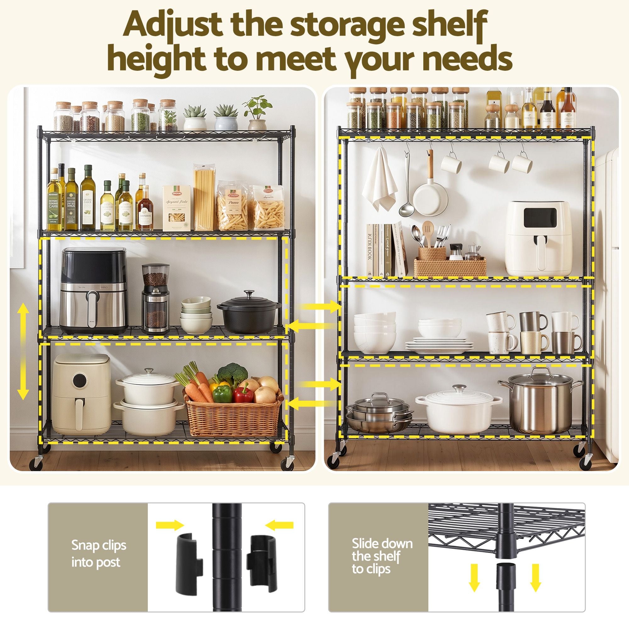 Artiss 4-Tier Kitchen Rack with Wheels 152x45x187cm