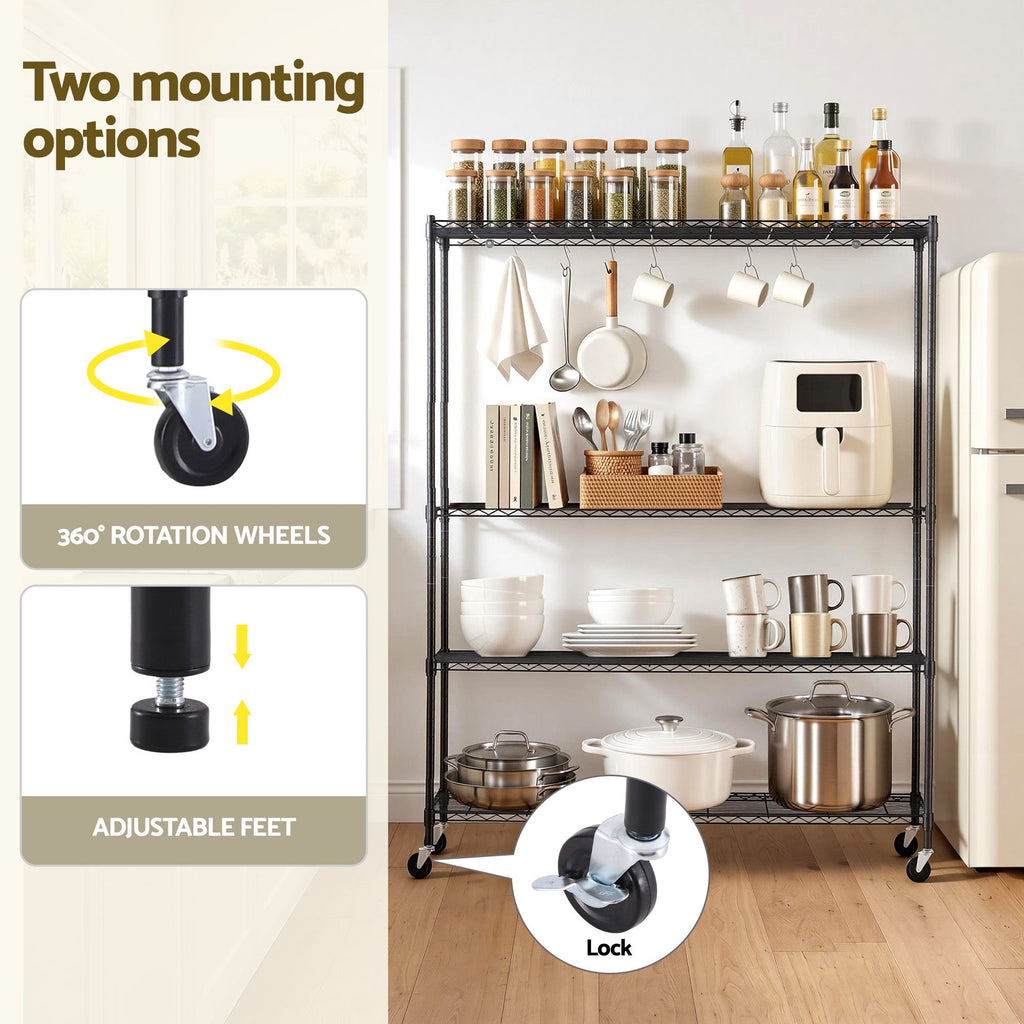 Artiss 4-Tier Kitchen Rack with Wheels 152x45x187cm