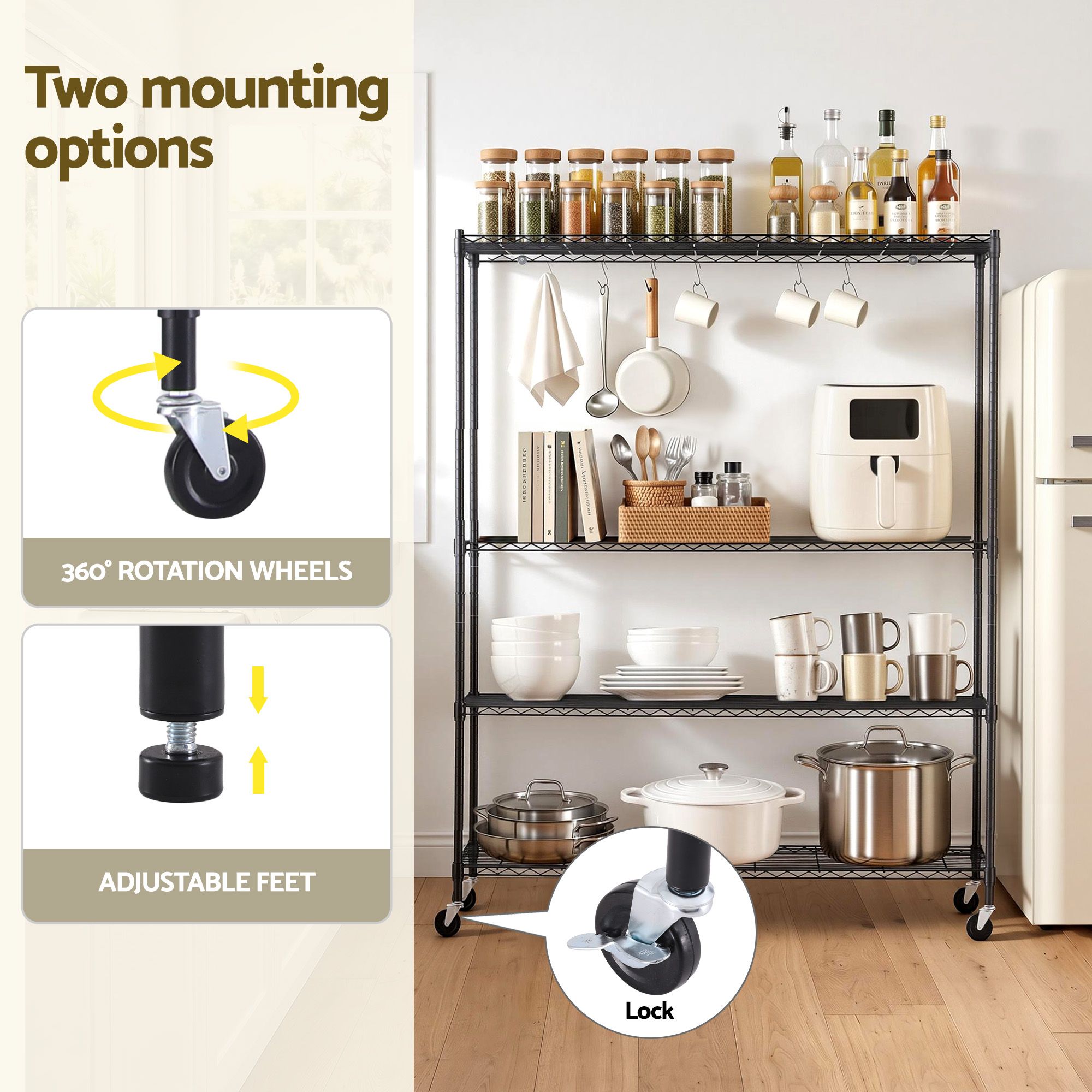 Artiss 4-Tier Kitchen Rack with Wheels 152x45x187cm