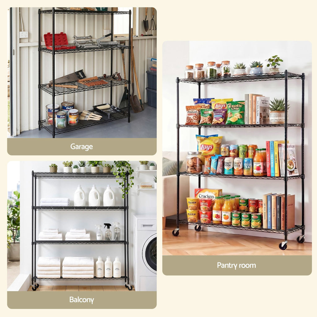 Artiss 4-Tier Kitchen Rack with Wheels 152x45x187cm