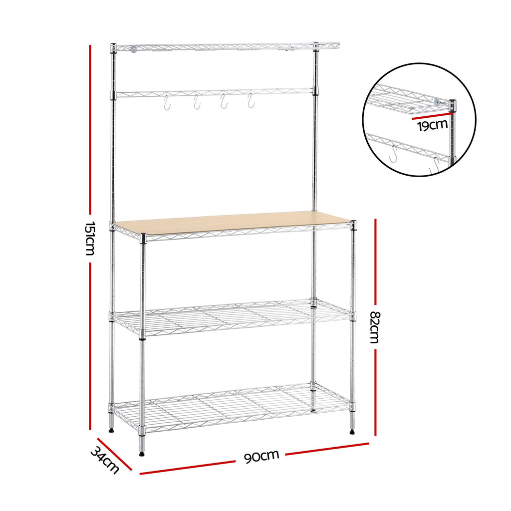 Artiss 4-Tier Metal Kitchen Rack & Microwave Stand - Silver