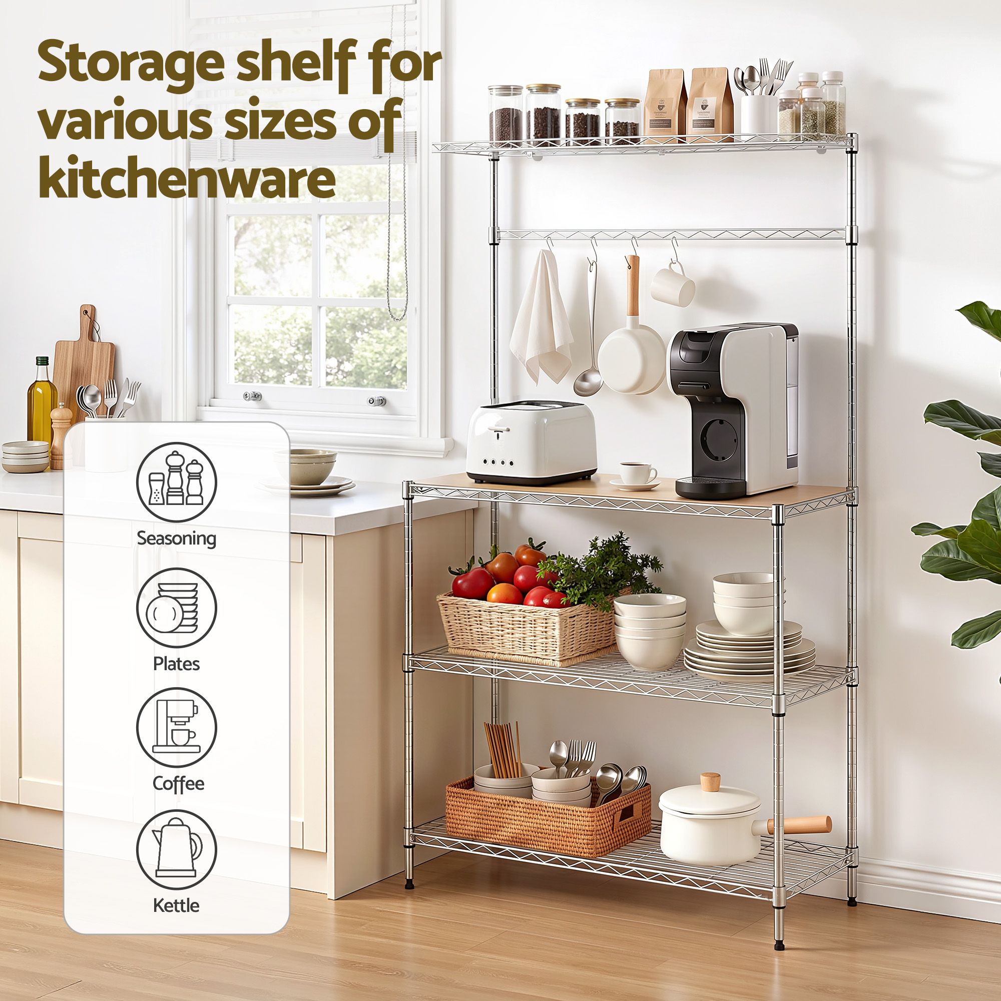 Artiss 4-Tier Metal Kitchen Rack & Microwave Stand - Silver