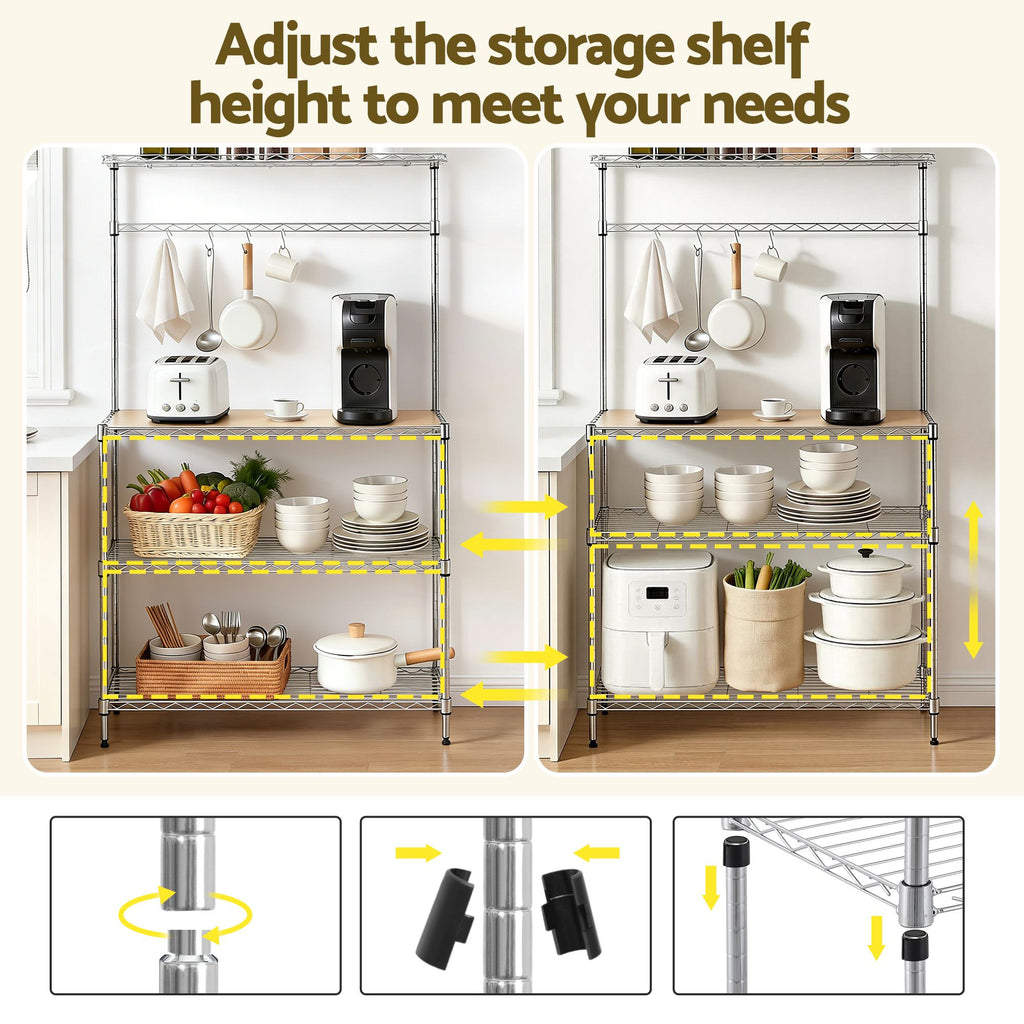 Artiss 4-Tier Metal Kitchen Rack & Microwave Stand - Silver