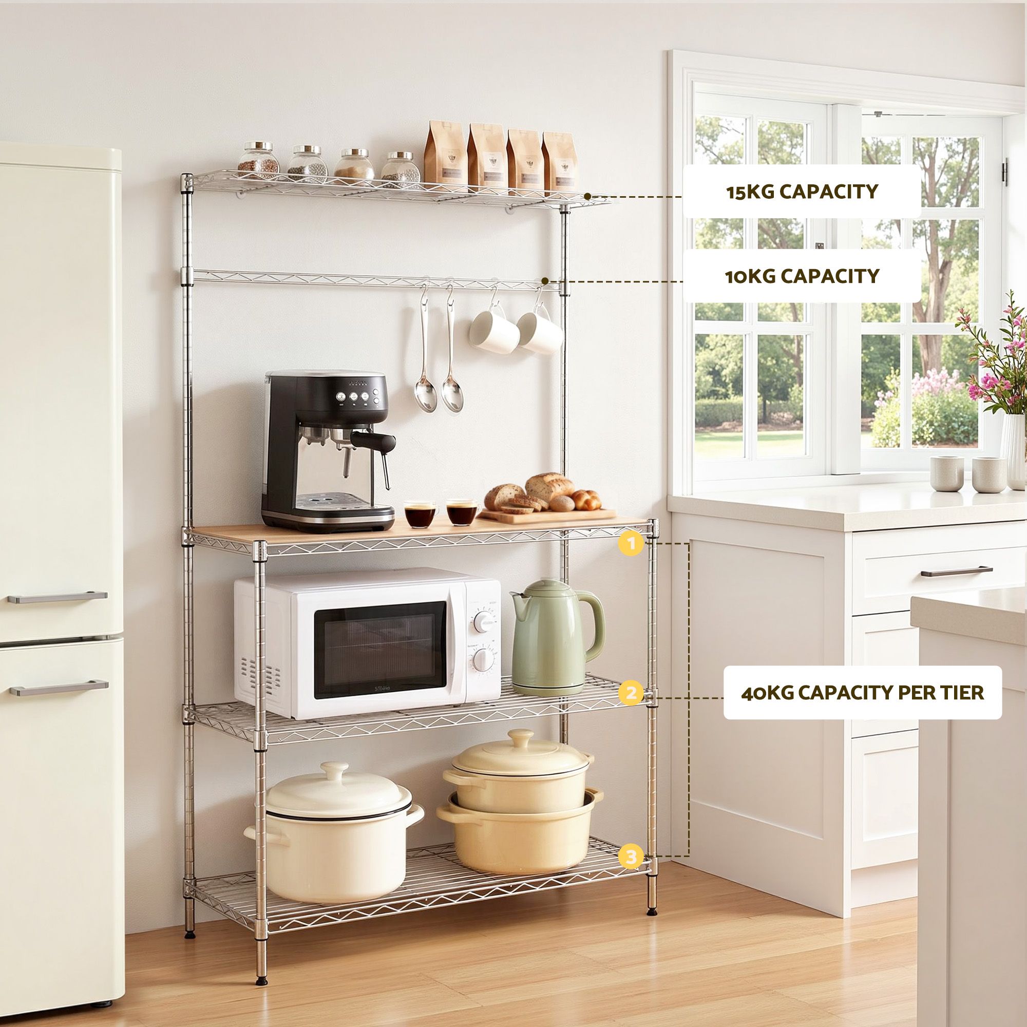 Artiss 4-Tier Metal Kitchen Rack & Microwave Stand - Silver