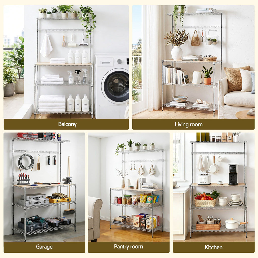 Artiss 4-Tier Metal Kitchen Rack & Microwave Stand - Silver
