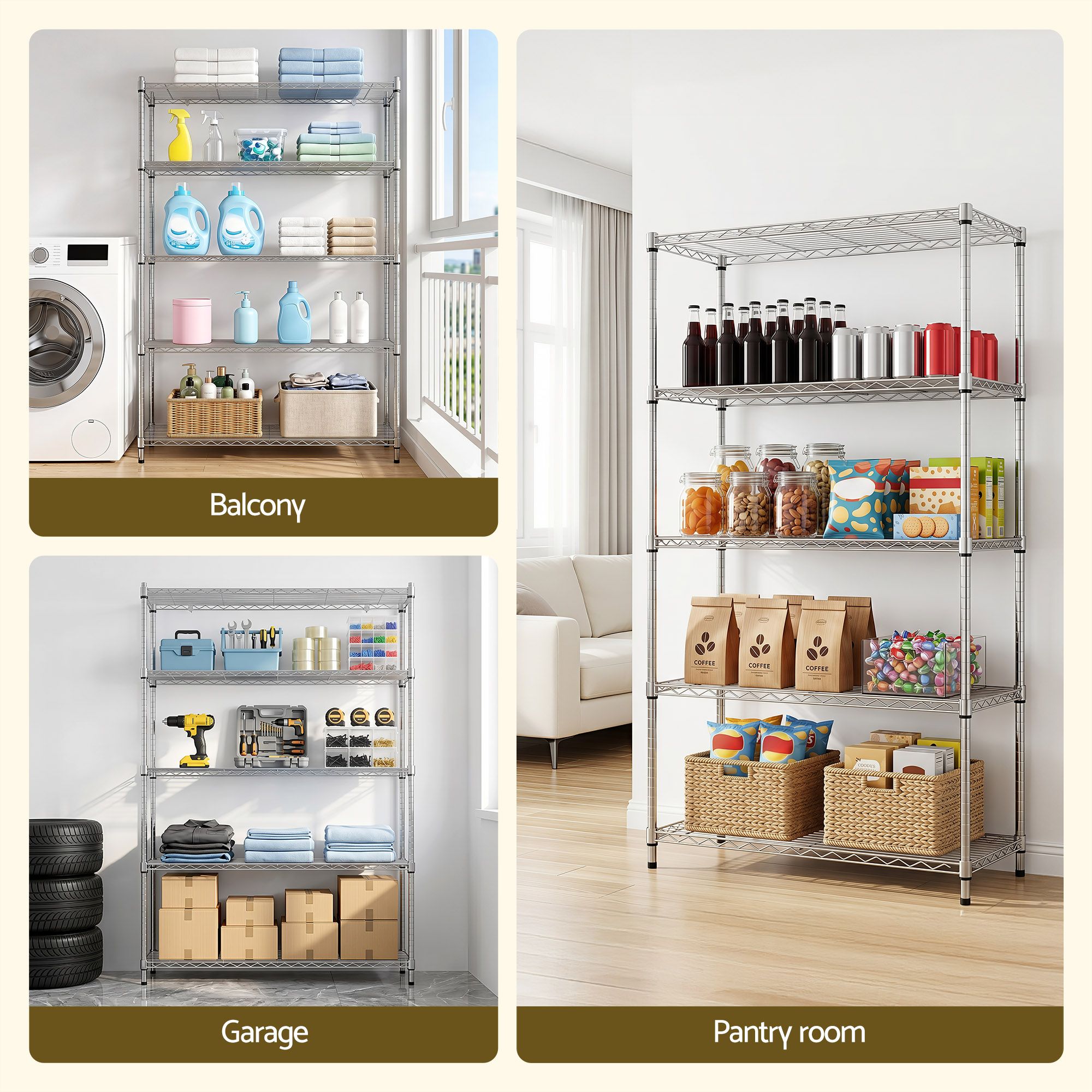 Artiss 5-Tier Adjustable Kitchen Rack 120x45x179cm