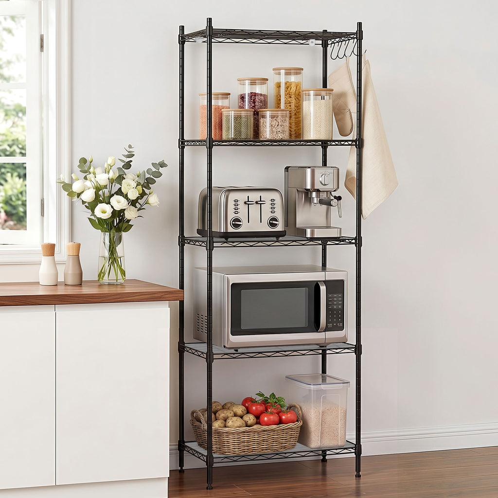 Artiss 5-Tier Adjustable Kitchen Rack 55x30x150cm - Black