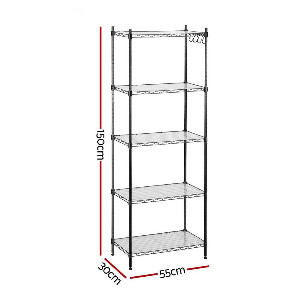 Artiss 5-Tier Adjustable Kitchen Rack 55x30x150cm - Black