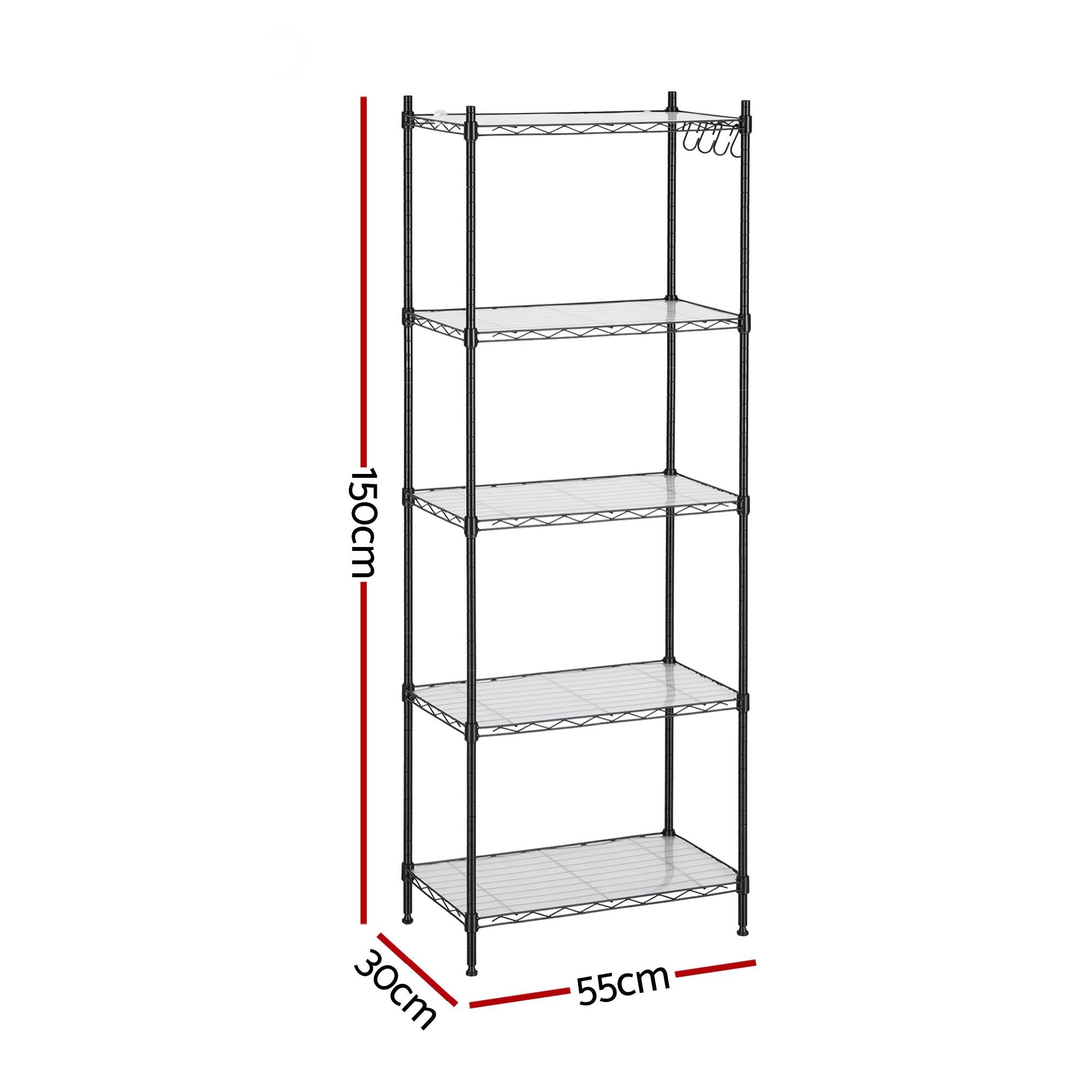 Artiss 5-Tier Adjustable Kitchen Rack 55x30x150cm - Black
