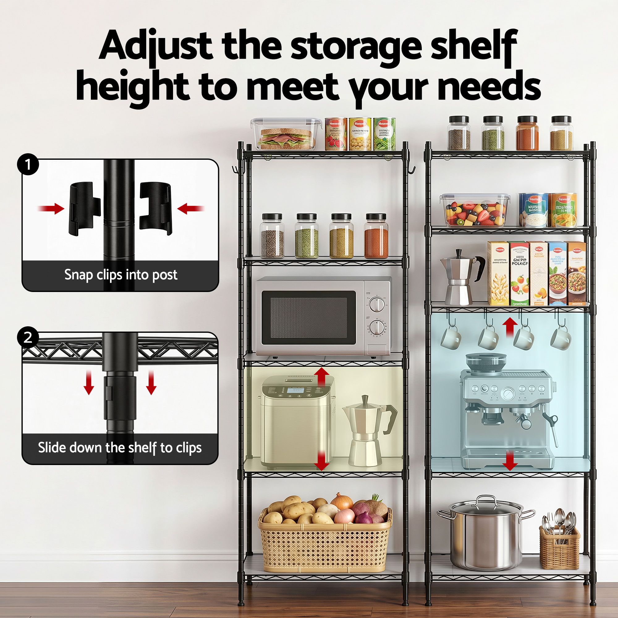 Artiss 5-Tier Adjustable Kitchen Rack 55x30x150cm - Black