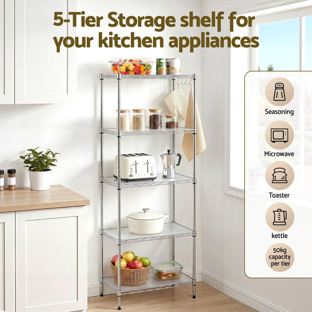 Artiss 5-Tier Adjustable Kitchen Rack 60x35x150cm - Silver