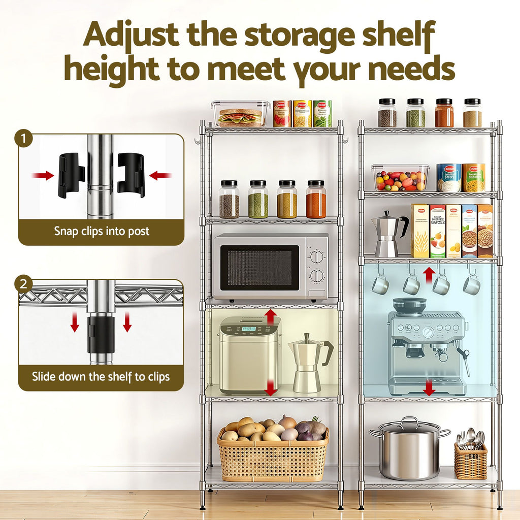 Artiss 5-Tier Adjustable Kitchen Rack 60x35x150cm - Silver