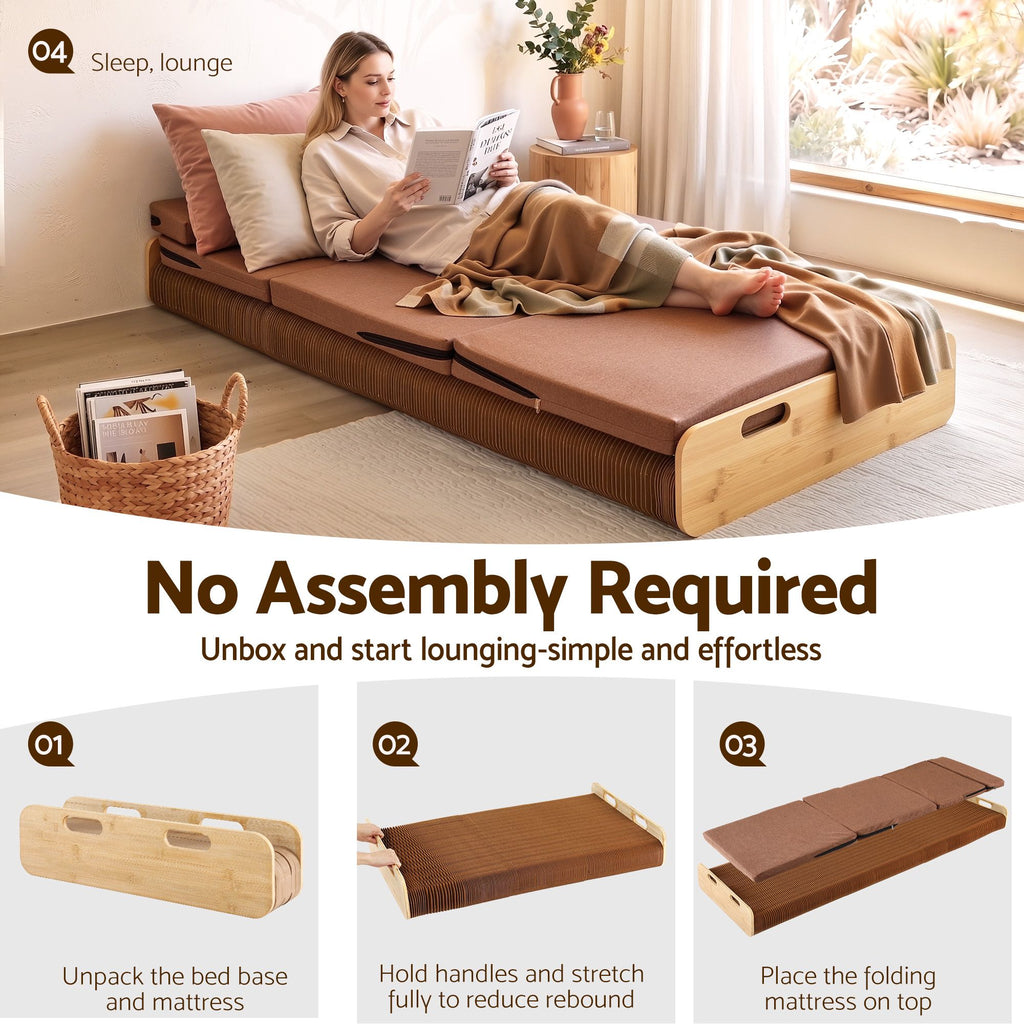 Artiss Folding Bed Frame with Mattress & Pillow 200x60cm