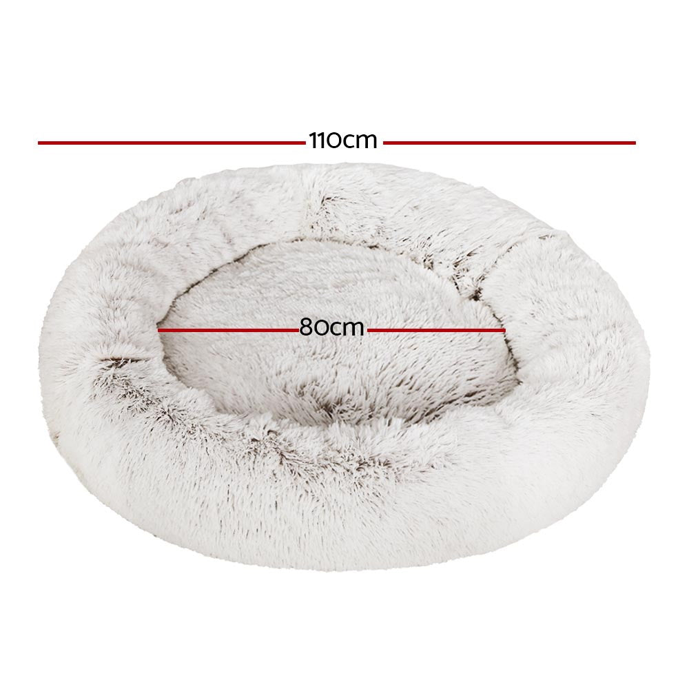 Extra Large Calming Pet Bed – 110cm White & Brown