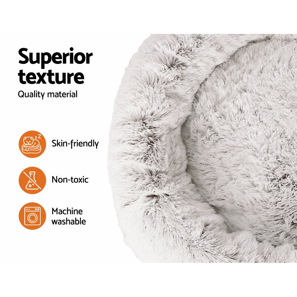 Extra Large Calming Pet Bed – 110cm White & Brown