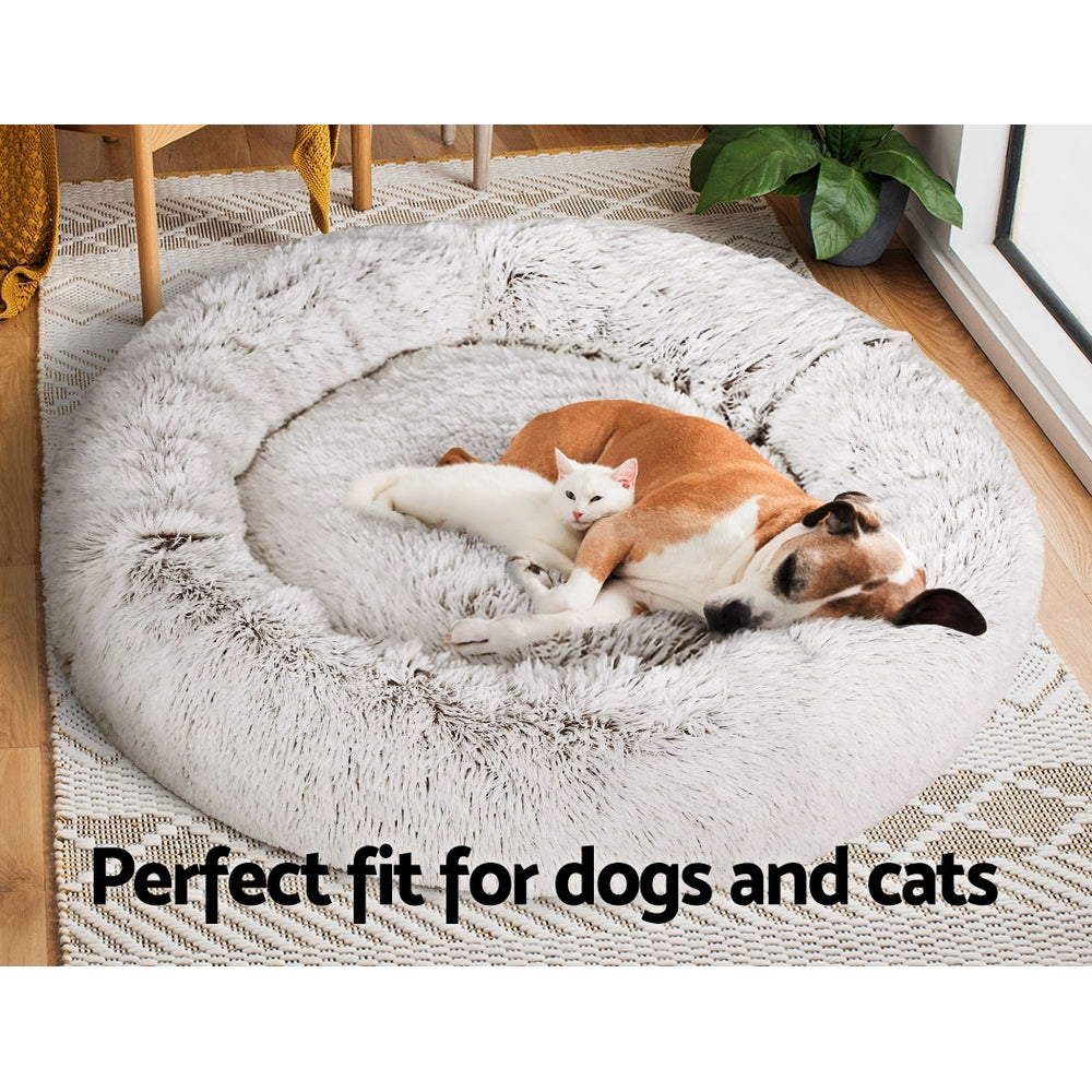 Extra Large Calming Pet Bed – 110cm White & Brown