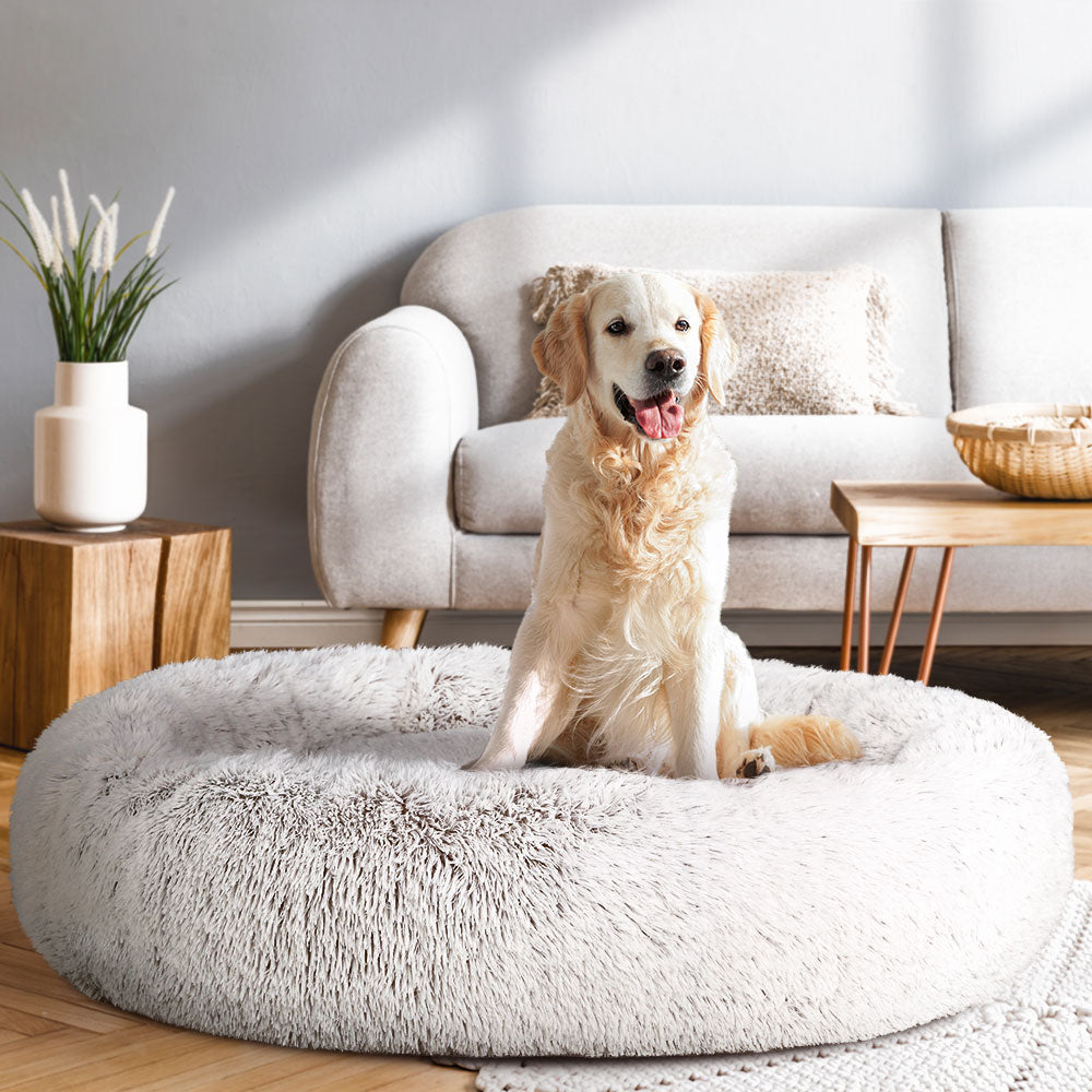Extra Large Calming Pet Bed – 110cm White & Brown