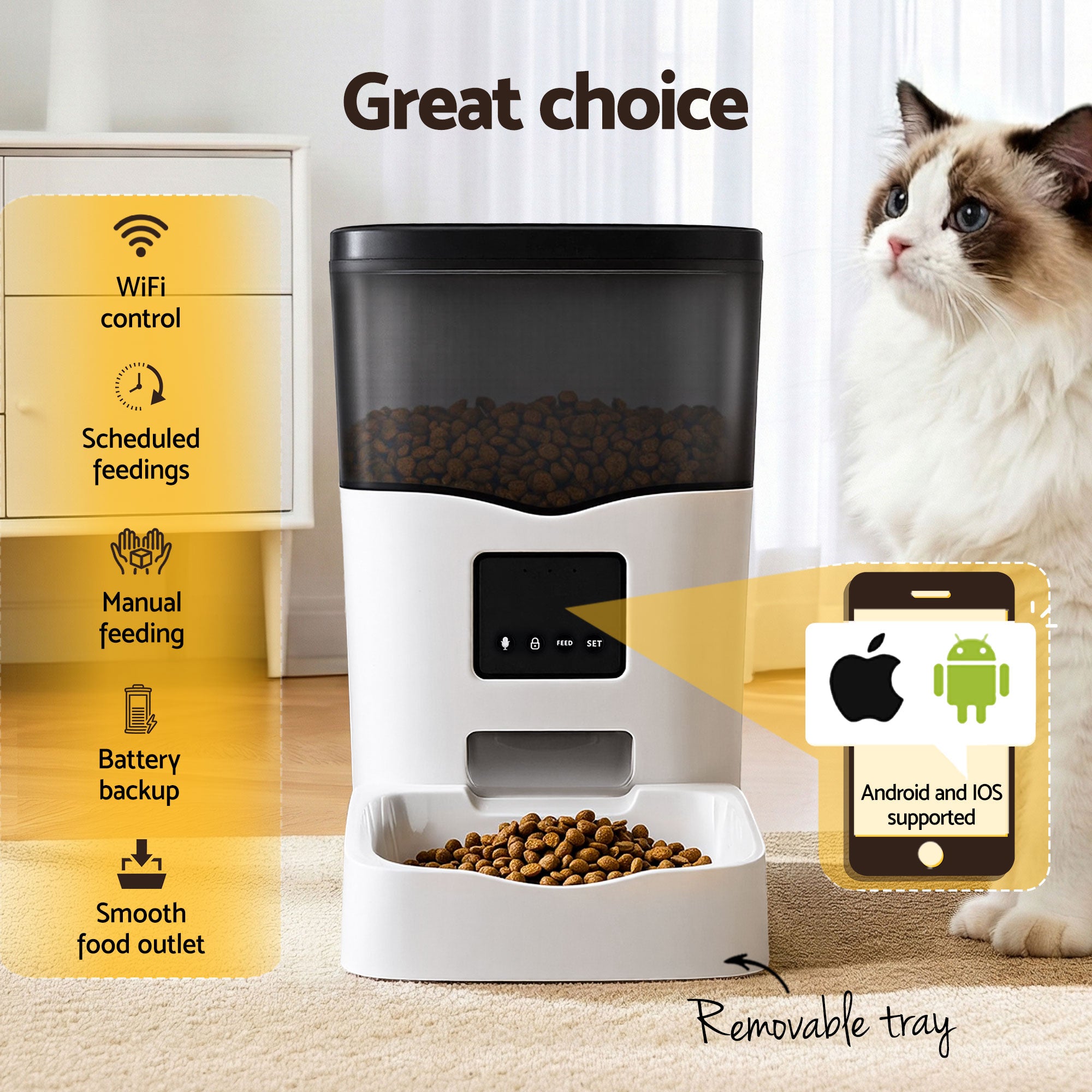 Smart WiFi Automatic Pet Feeder – 3L Food Dispenser for Cats & Dogs