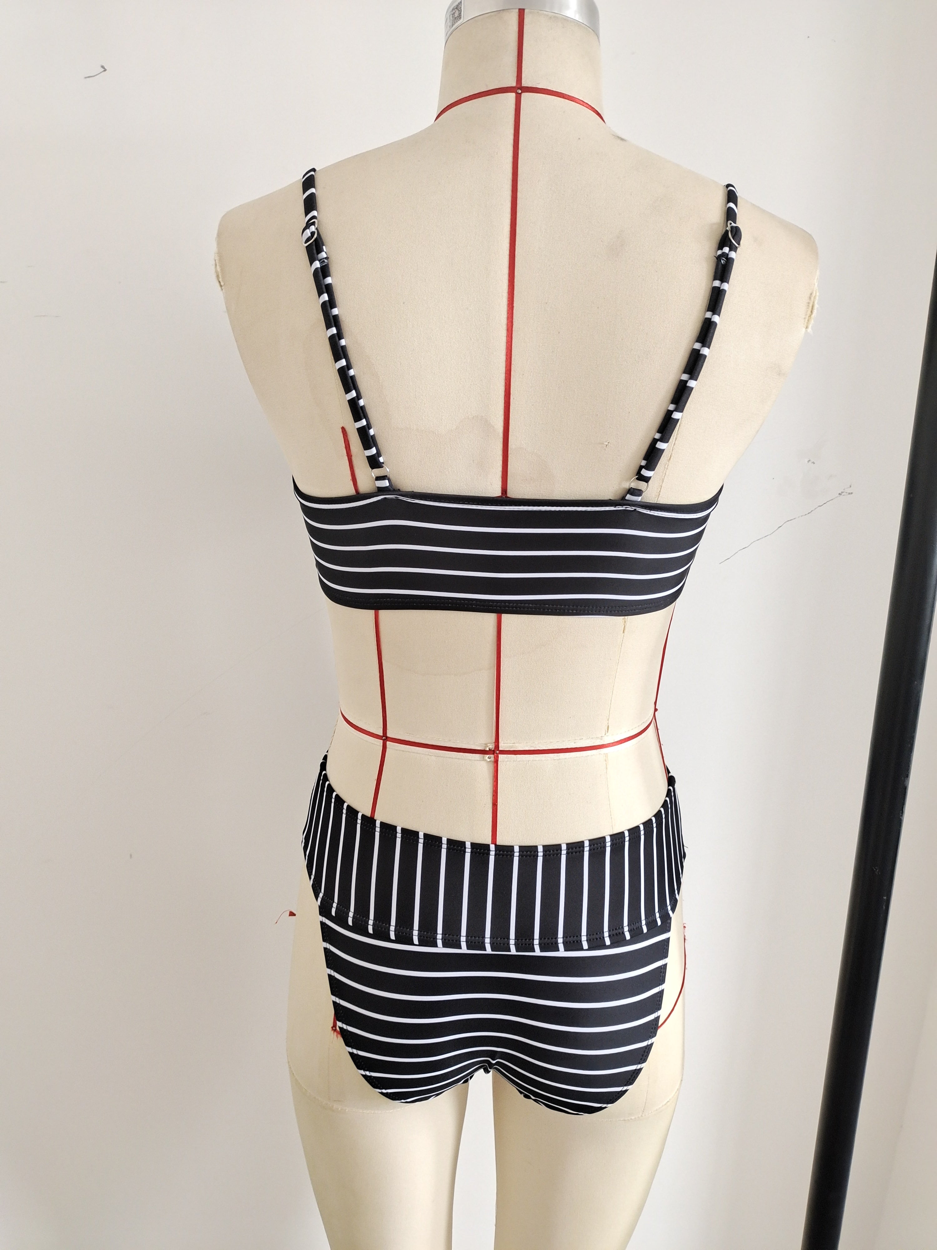 Women's Striped Deep-V Bikini Set – Black | Size S