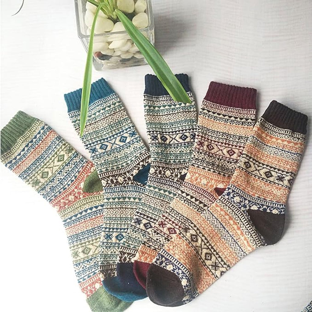 Women's Warm Winter Socks 5-Pack – Retro Design