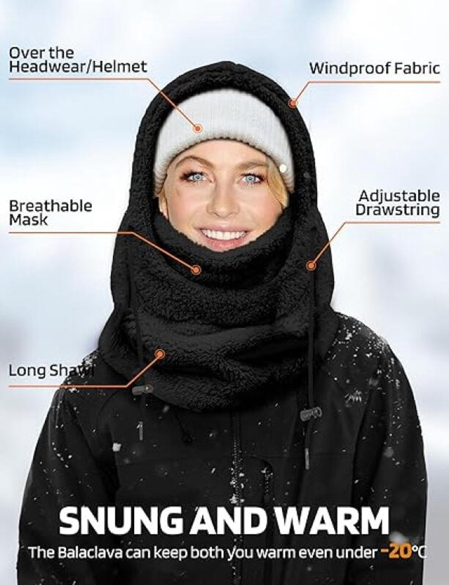 3-in-1 Women's Hat, Scarf & Face Mask – Balaclava Black