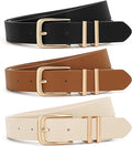 3-Piece Women's Leather Belt Set – Gold Buckle 110cm