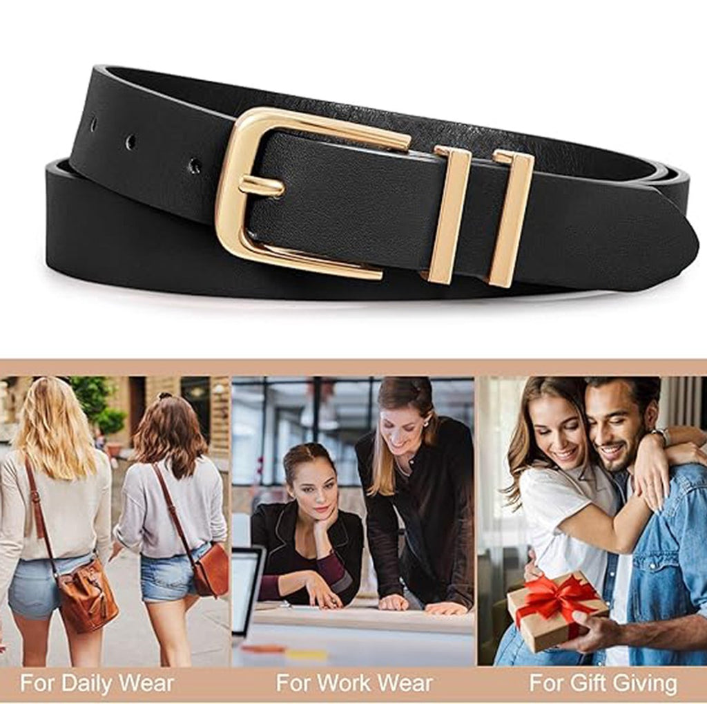 3-Piece Women's Leather Belt Set – Gold Buckle 110cm
